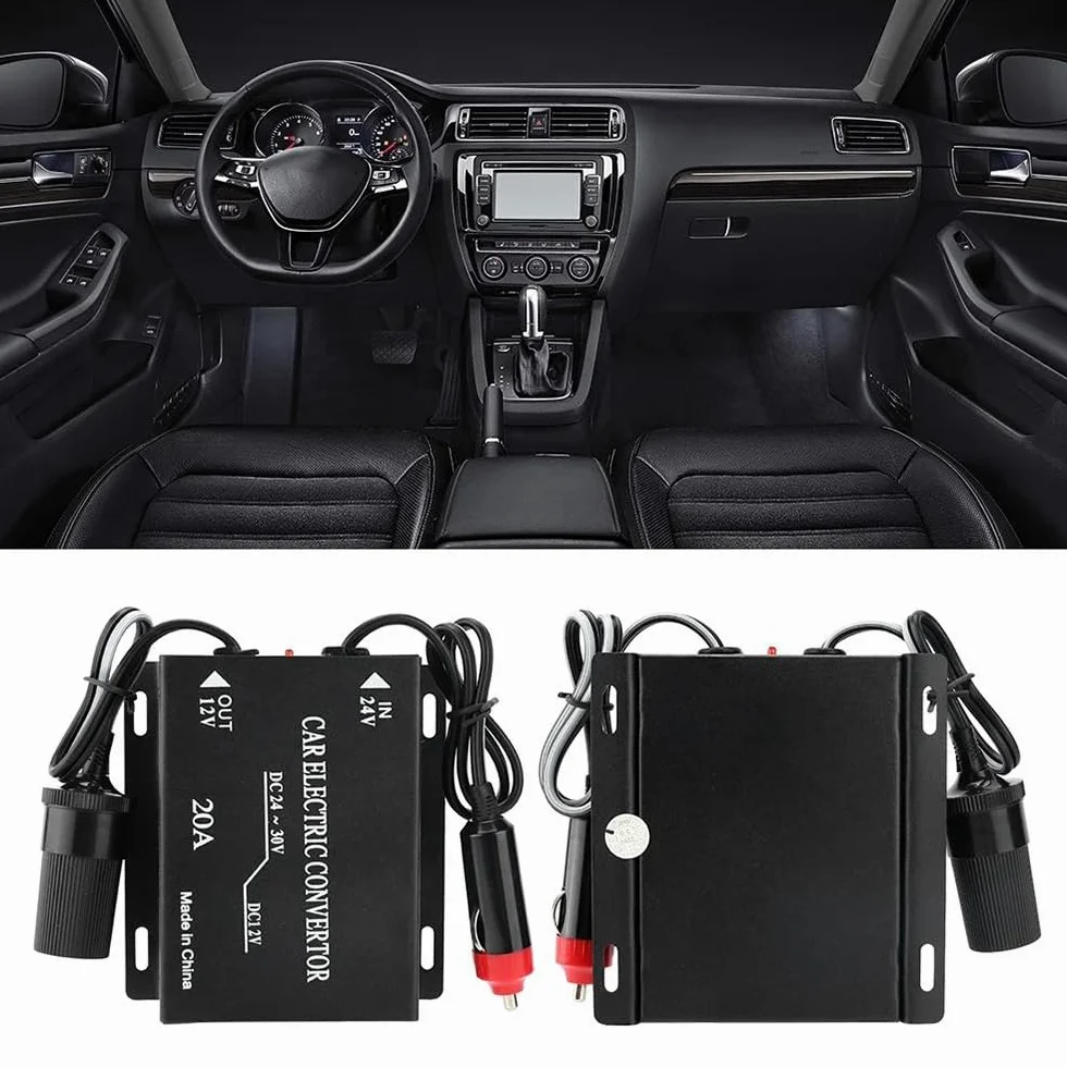DollaTek Convertitore di alimentazione per auto da 24 V a 12 V con presa accendisigari, 20 A, nero, uscita 12 V CC, 240 W, confezione da 1