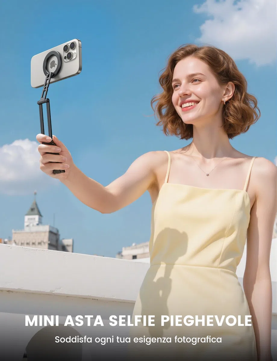 Lamicall 5 IN 1 Treppiede Smartphone, Mini Treppiede per Magsafe -[Compatto] Treppiede Tavolo Alluminio, Vite da 1/4"& Arca-Swiss, Porta Telefono Magnetico con Gancio Nascosto, Ideale per Vlog Viaggio