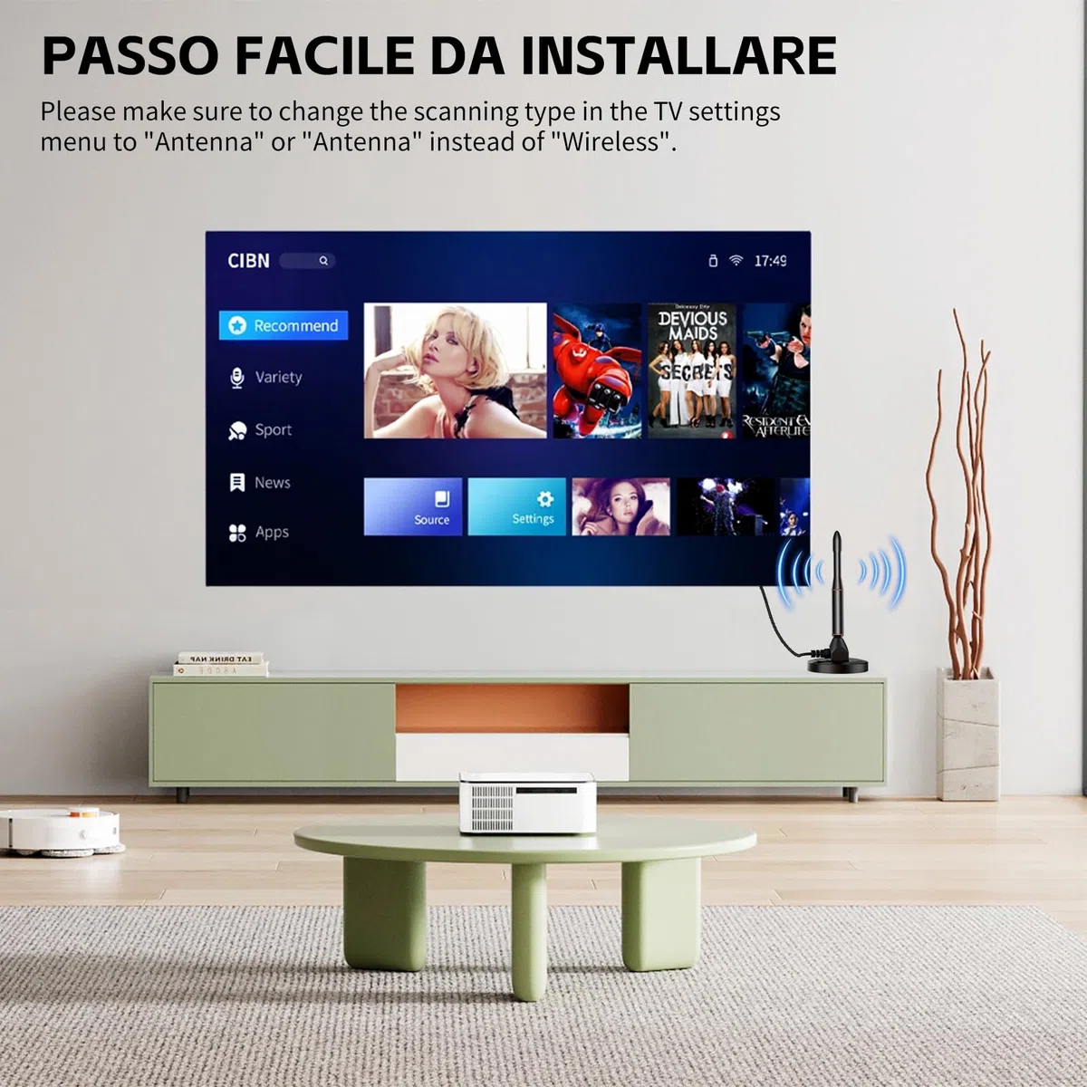 2026 Nuova Antenna Tv digitale Interna, Interni ed Esterni con Base Magnetica, Amplificatore di Segnale Support 4K HD/1080P/VHF/UHF per Home Smart Televisione/Radio, Cavo Coassiale 5M