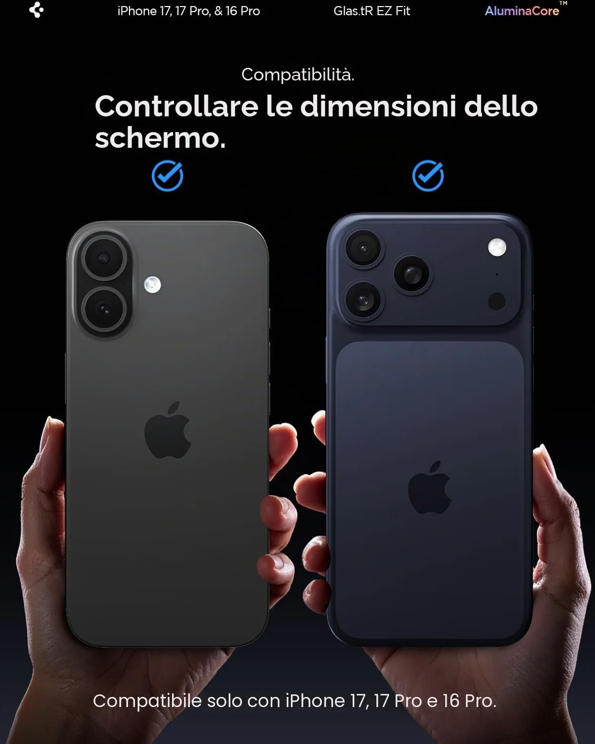 Spigen Glas.tR EZ Fit Vetro Temperato compatibile con iPhone 17 Pro, iPhone 17, iPhone 16 Pro, 2 Pezzi, Installazione Facile, Cristallino, Durezza 9H Pellicola prottetiva