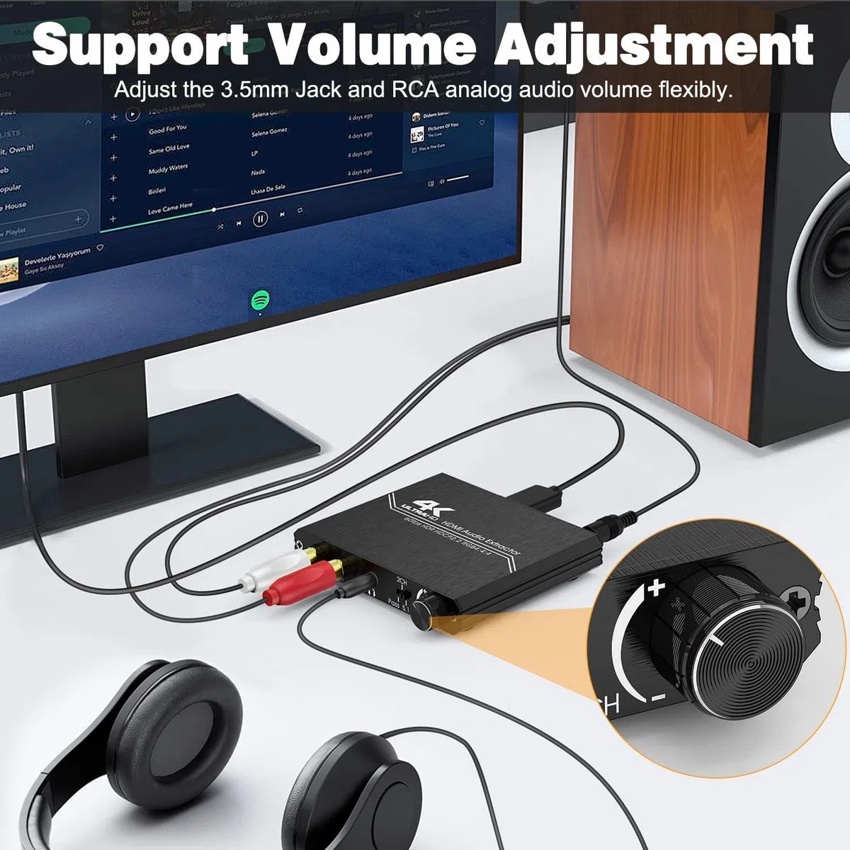 HDMI 2.0 Audio Extractor Splitter 4K HDMI a SPDIF ottico Toslink 3.5mm AUX Stereo RCA L/R convertitore audio con controllo volume, supporta 4K @60Hz HDCP 2.2 HDR 3D YUV 4:4:4