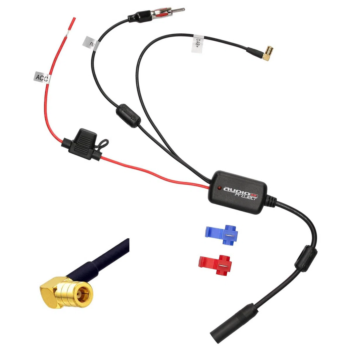 Audioproject A391 - Splitter amplificatore antenna DAB compatibile da SMB a DIN per Sony Pioneer JVC Kenwood Blaupunkt Alpine FM splitter antenna autoradio radio digitale DAB+ Plus adattatore per auto