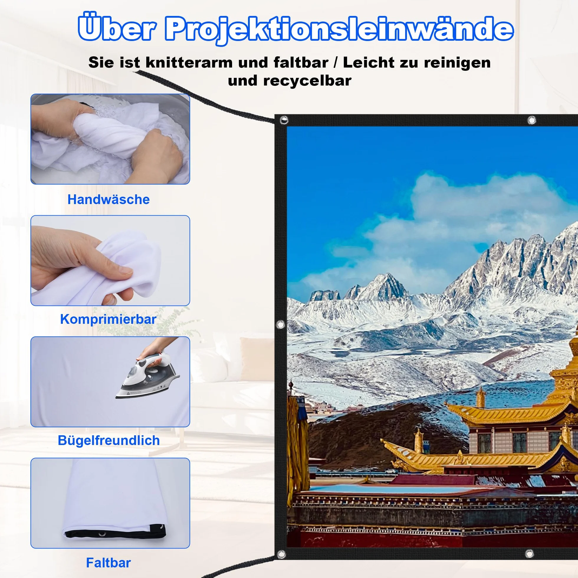 Schermo Proiettore 100 Pollici, Telo Proiettore 16:9 4K Full HD, Portatile Projector Screen Anti Rughe per Esterno Cinema Casa Festa Campeggio