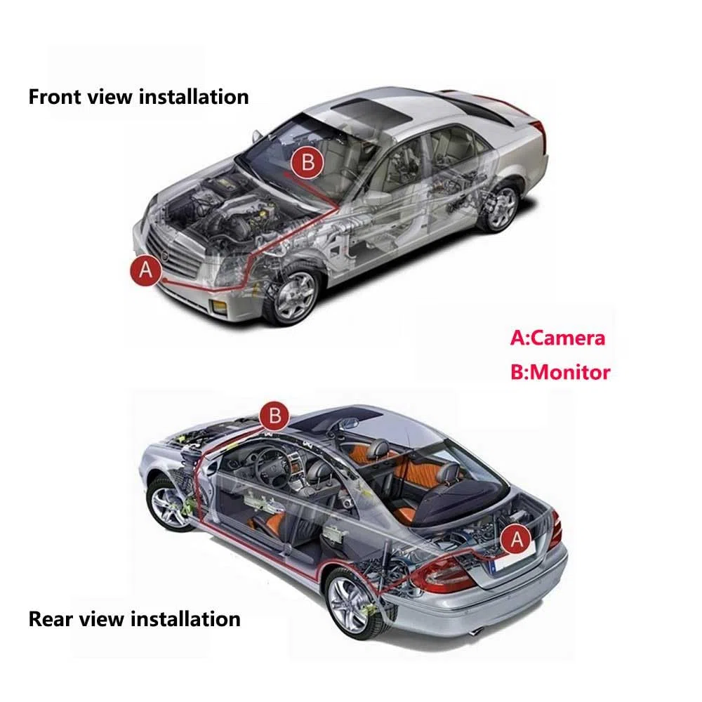 Telecamera Auto Retromarcia Universale HD visione notturna backup, Selezione Vista Normale/Speculare, linea guida ON/OFF, Due metodi di installazione