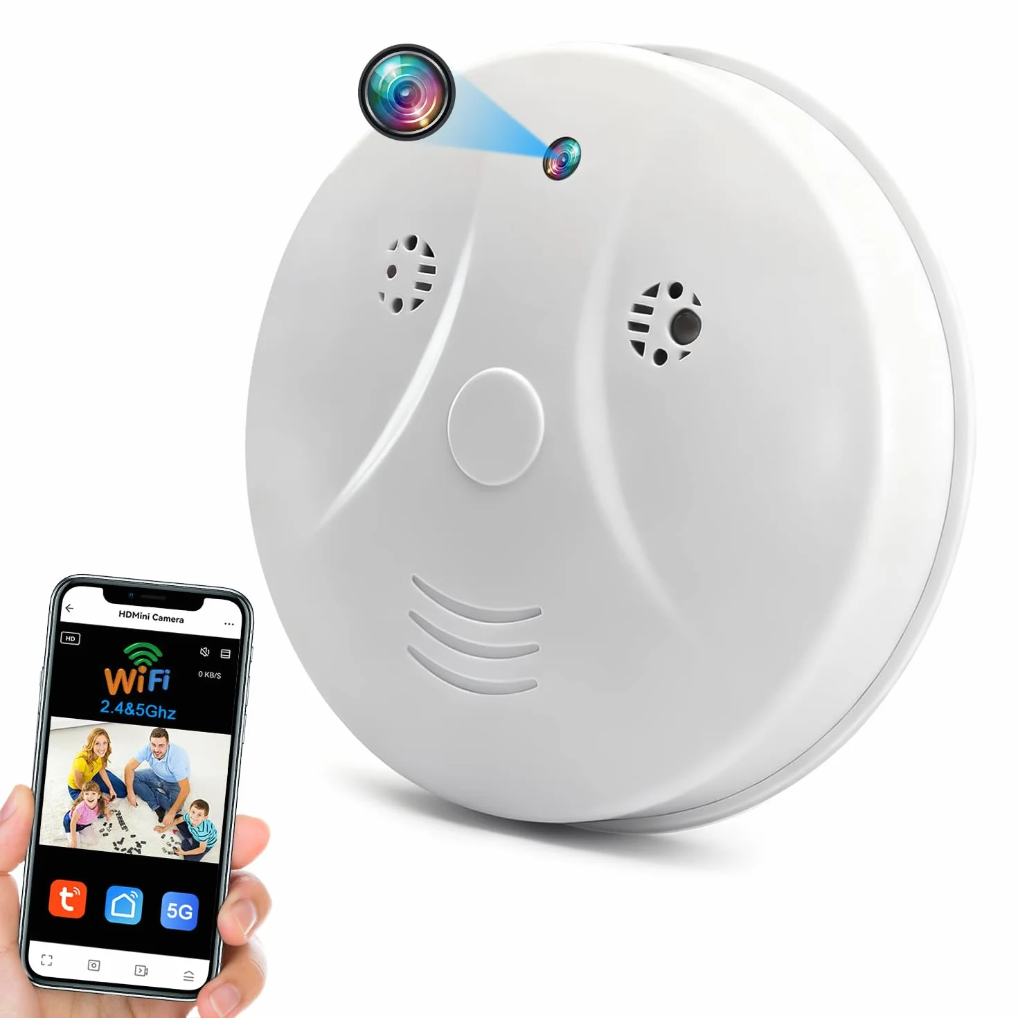 Telecamera Nascosta Spia WiFi 5G, Microcamere Spia Senza Fili, 1080P Mini Spy Cam Visione Notturna Rilevamento di Movimento, Tuya Videocamera Sorveglianza per Casa e Ufficio