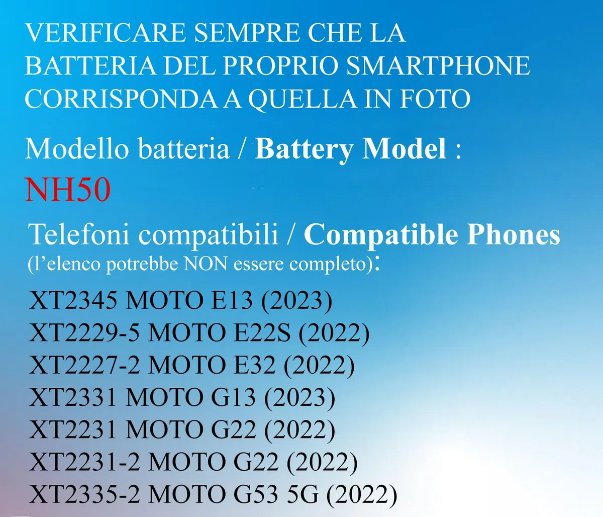 ELLENNE BATTERIA PER MOTOROLA G22 E32 E32S E13 G13 G53 NH50 + KIT ATTREZZI | Batteria per Motorola G22 / E32 / E32S / E13 / G13 / G53 - NH50 5000mAh - Kit attrezzi per lo smontaggio
