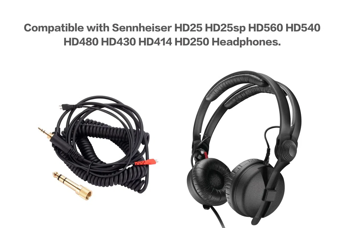 Alphatec HD25 25sp 560 540 480 430 414 250 Cavo audio di ricambio compatibile con cuffie Sennheiser da 3,5 mm (6,35 mm) a jack stereo da 2,5 mm, cavo a spirale, 1,5 m, nero