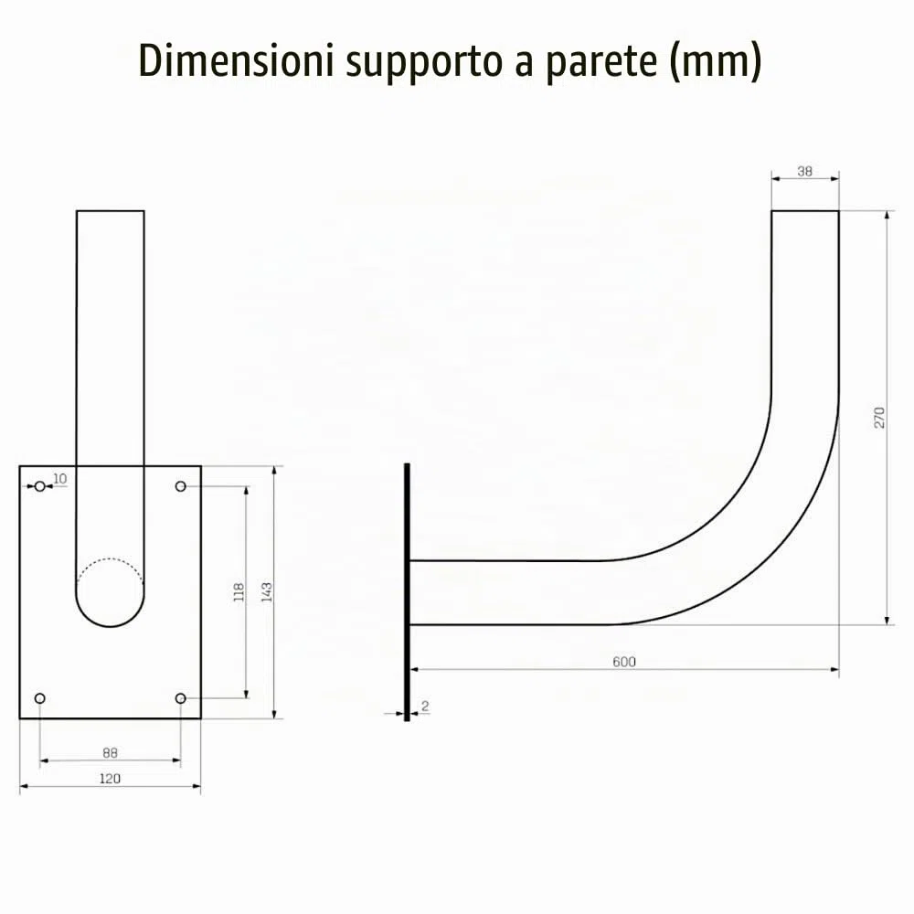 Wessper Supporto a Parete 60 in Acciaio per Antenna Parabolica