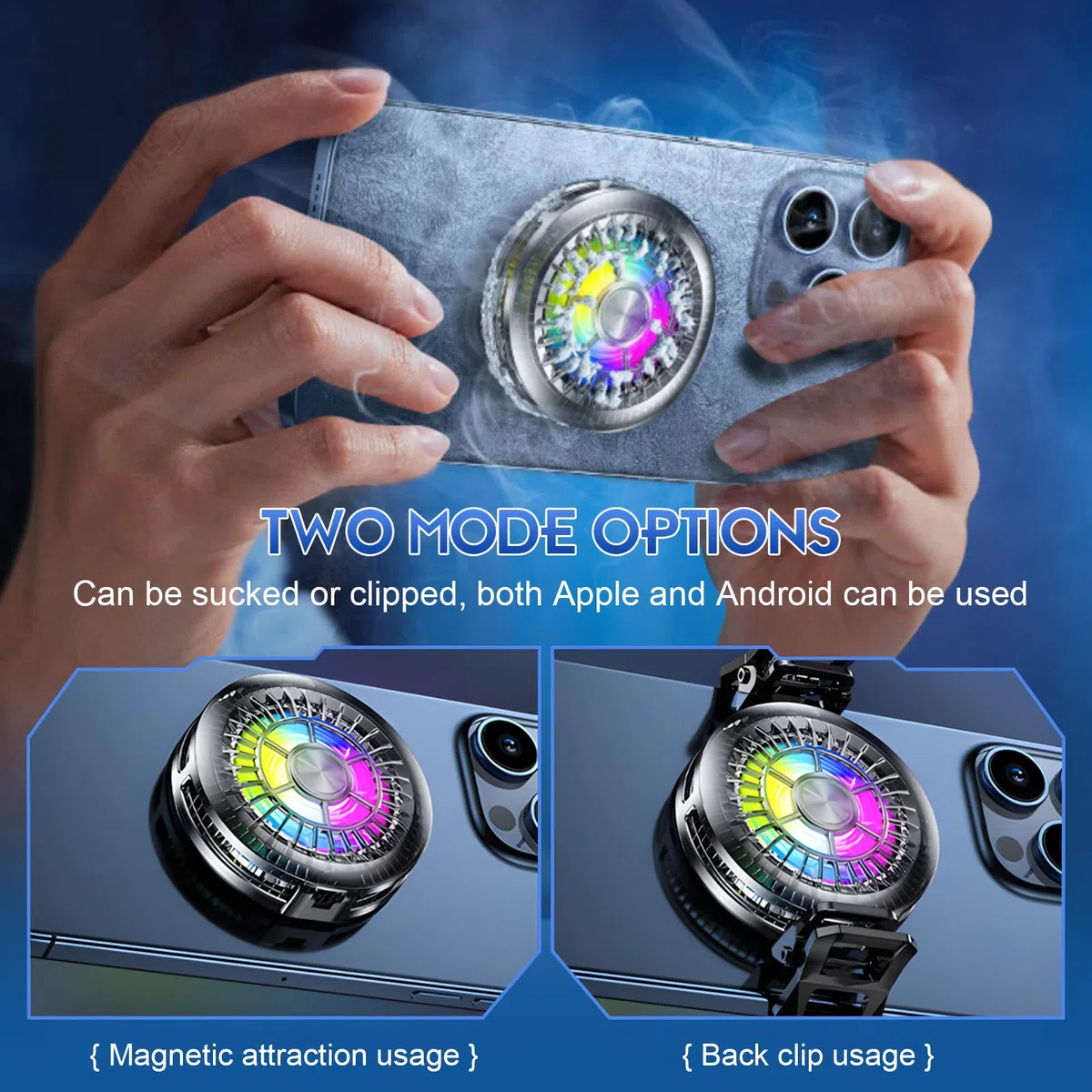 Radiatore magnetico per cellulare da 15 W, con luce LED, design magnetico e clip, 4800 – 5500 RPM, raffreddamento ultra silenzioso per smartphone da 4 – 7,5 pollici, universale, compatibile per gaming