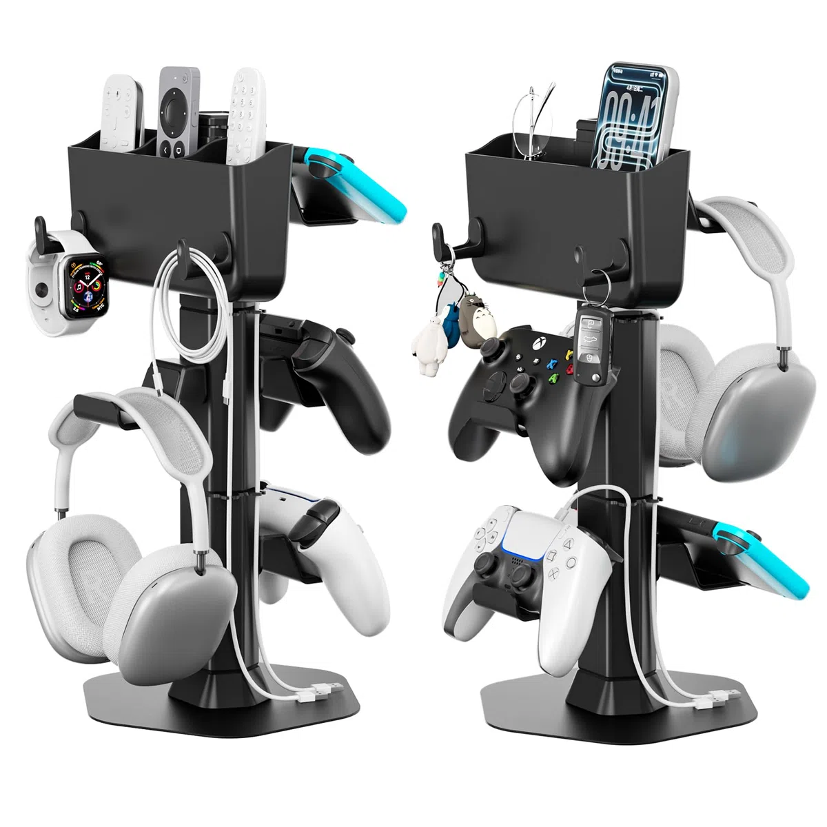 Supporto Controller e Cuffie con Porta Telecomando Condizionatore, Porta Joystick da Scrivania con 2 Ganci (per Orologi/Cavi) Accessori per PS5/PS4/Xbox/Switch, Organizer per Controller e Cuffi