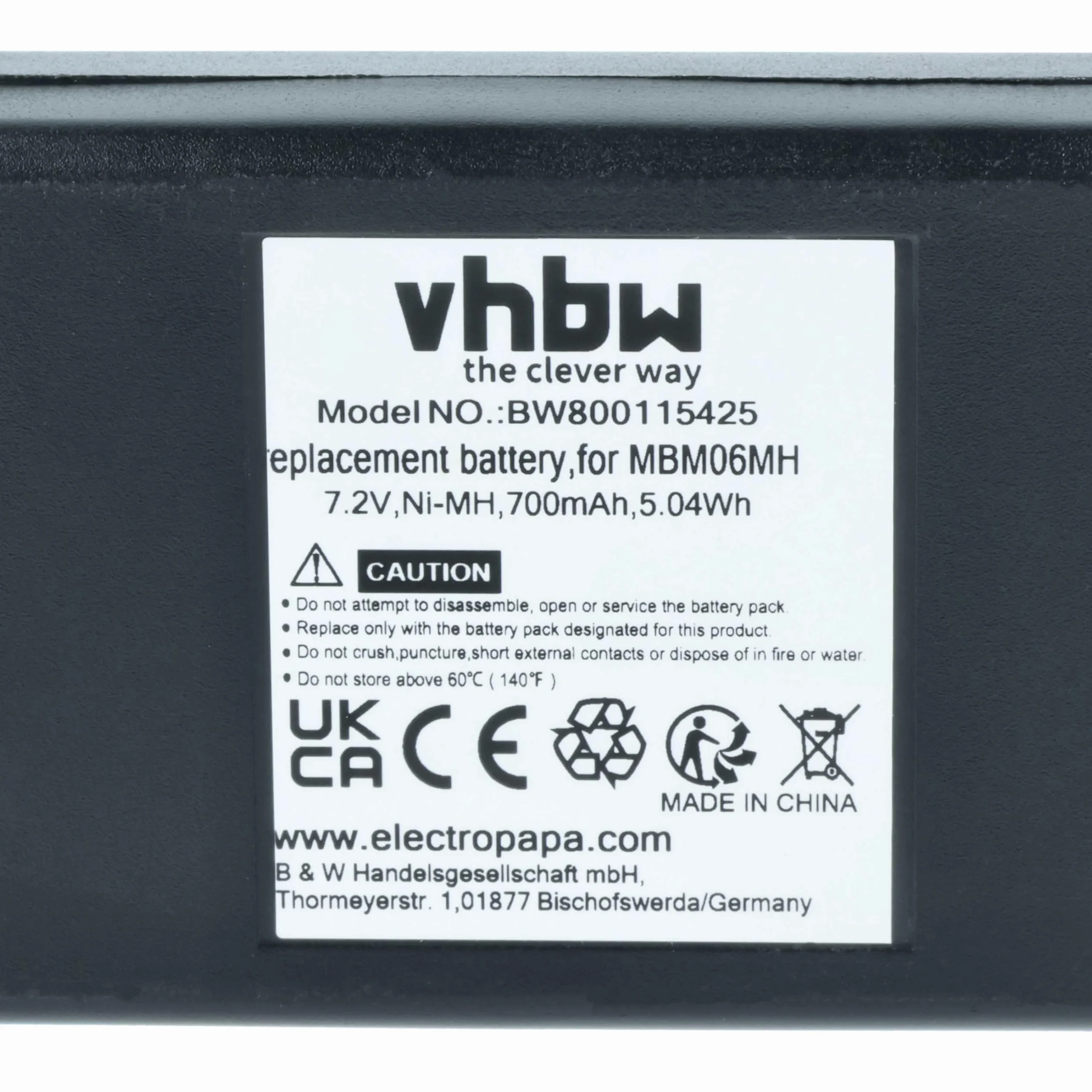 vhbw batteria sostituisce Autec MBM06MH per Radiocomando Industriale, Telecomando (700mAh, 7,2V, NiMH) - Nero