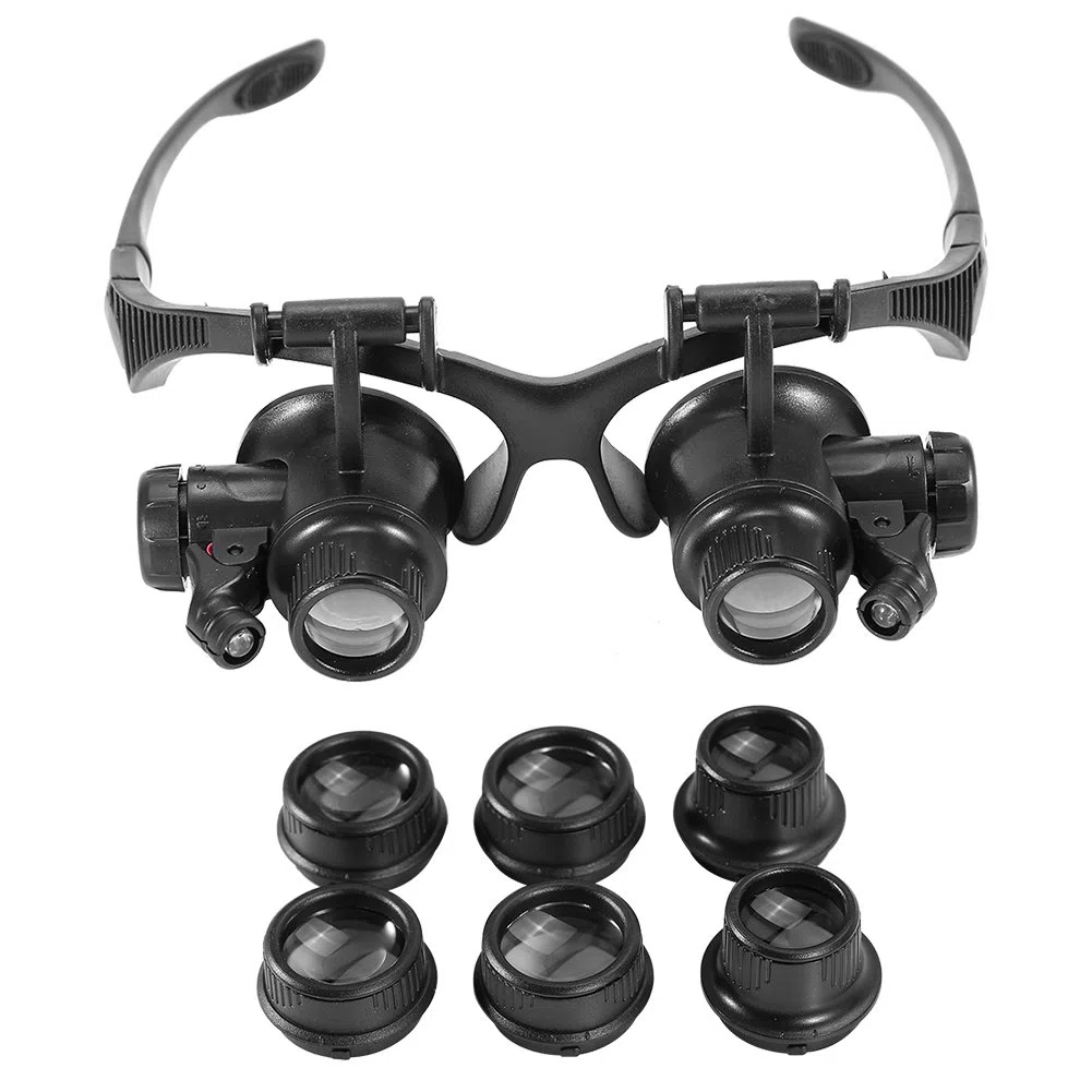Double Eyes Jewelry Lente, Occhiali con lente d'ingrandimento 10X, 15X, 20X, 25X, New Head Wearing Magnifying Lens Occhio Doppio Gioielli Guarda Riparazione Lente Di Ingrandimento Occhiali