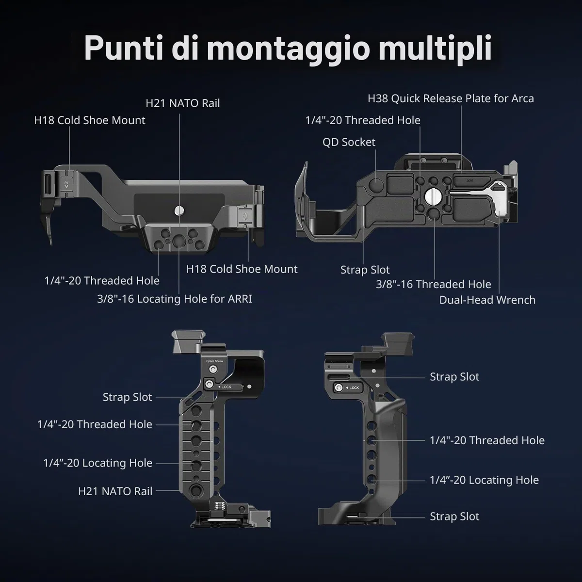 SMALLRIG ii Cuffia per Panasonic LUMIX S1R / S5 / G9, Piatto di Rilascio Veloce Arca con Fori 1/4''-20 e 3/8''-16, Due Ferrodi NATO, Orecchio Freddo