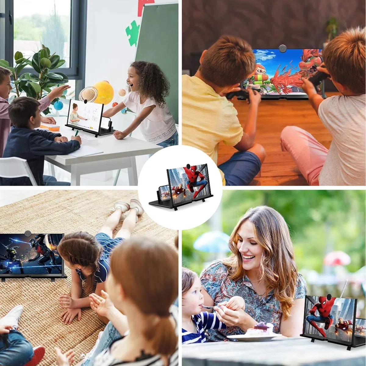 Amplificatore schermo telefono, 3D HD Lente di ingrandimento per la visione di video, pieghevole Lente di ingrandimento per alle smartphone (Nero, 16 Zoll-pl)