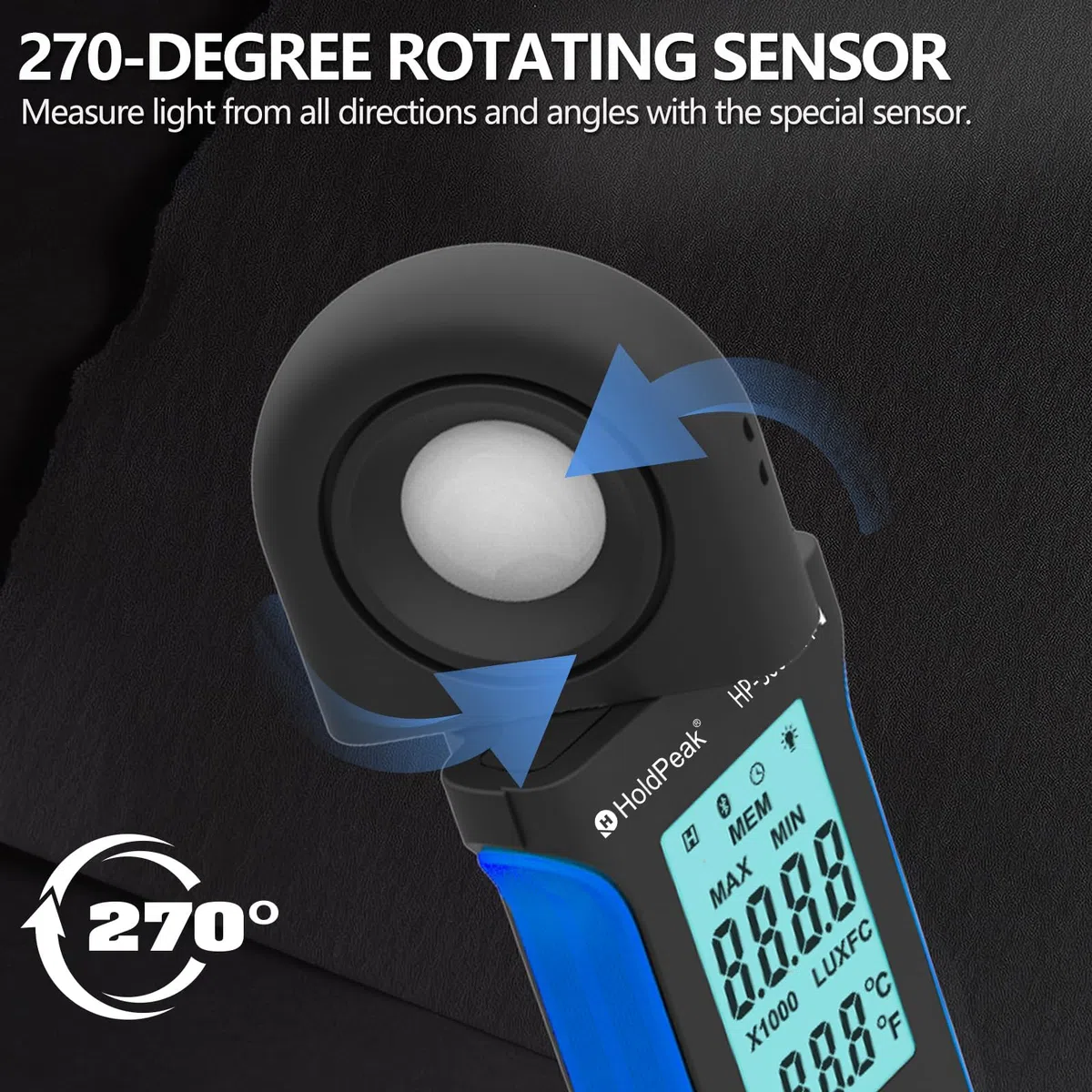 Luxmetro Digitale Tester per Misurazione Luminosita 400,000 Lux 5000APP, Misuratori di Luce, Posemetro Digitale Portatile Ambientale, per Luce LED/Piante, Rotativo 270º, APP Operazione