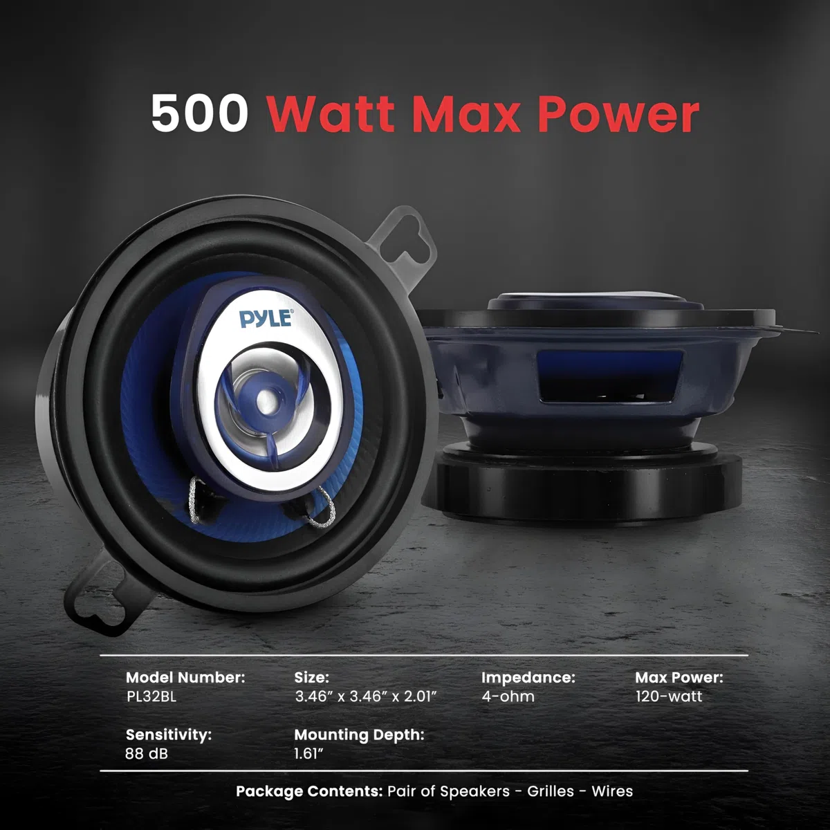 Pyle Stereo Casse Auto 2-Vie Universali, 120 Watt, Altoparlanti Coassiali 8.9 Centimetri, Montaggio Rapido OEM, Compatibili per Porte/Pannelli Laterali Veicoli