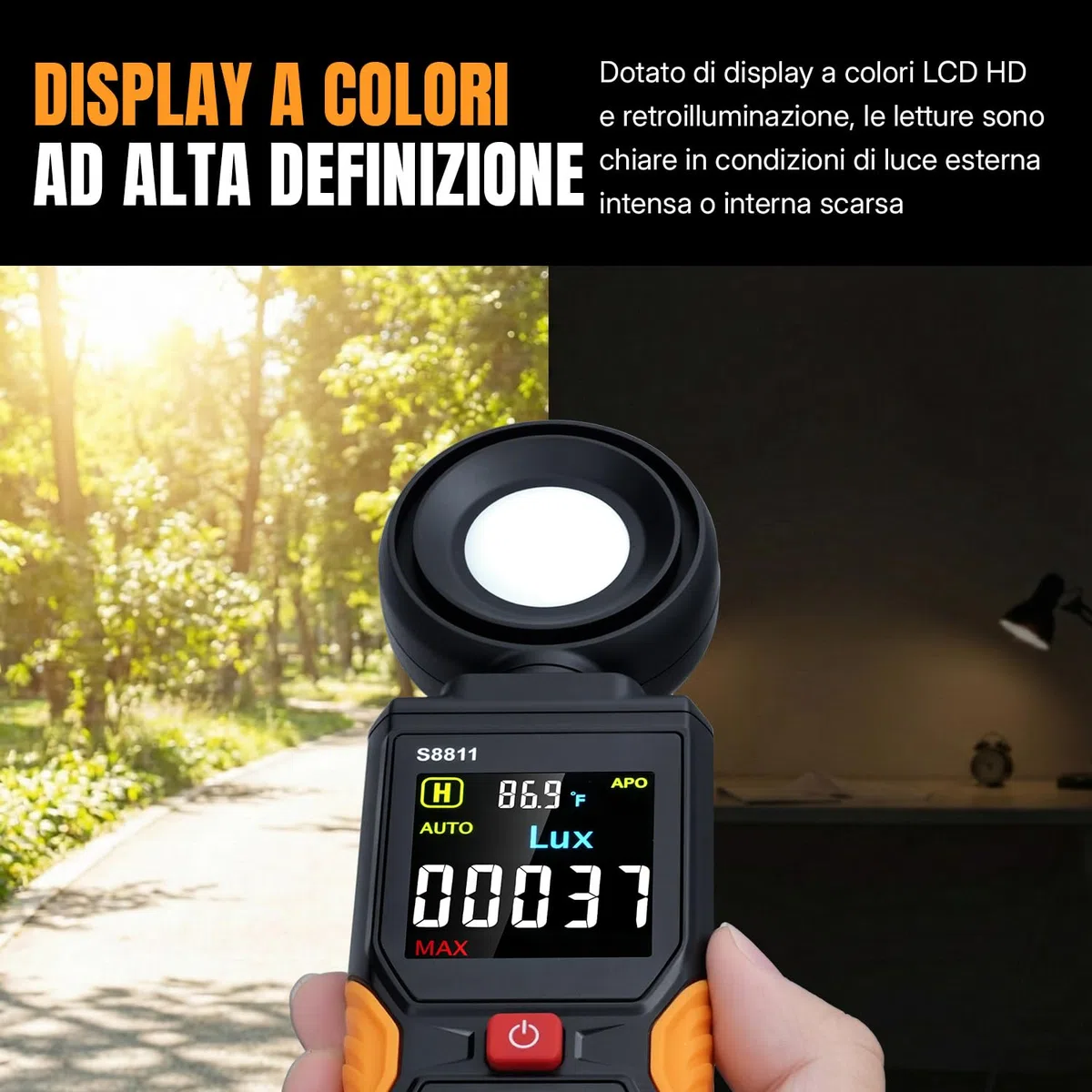 Mcbazel Misuratore di Luce Digitale, Lux/FC 200.000 Misuratore di Illuminazione ad Alta Precisione con Sensore Ruotabile a 270° e Display a Colori HD con Temperatura Ambiente per Piante, Fotografia