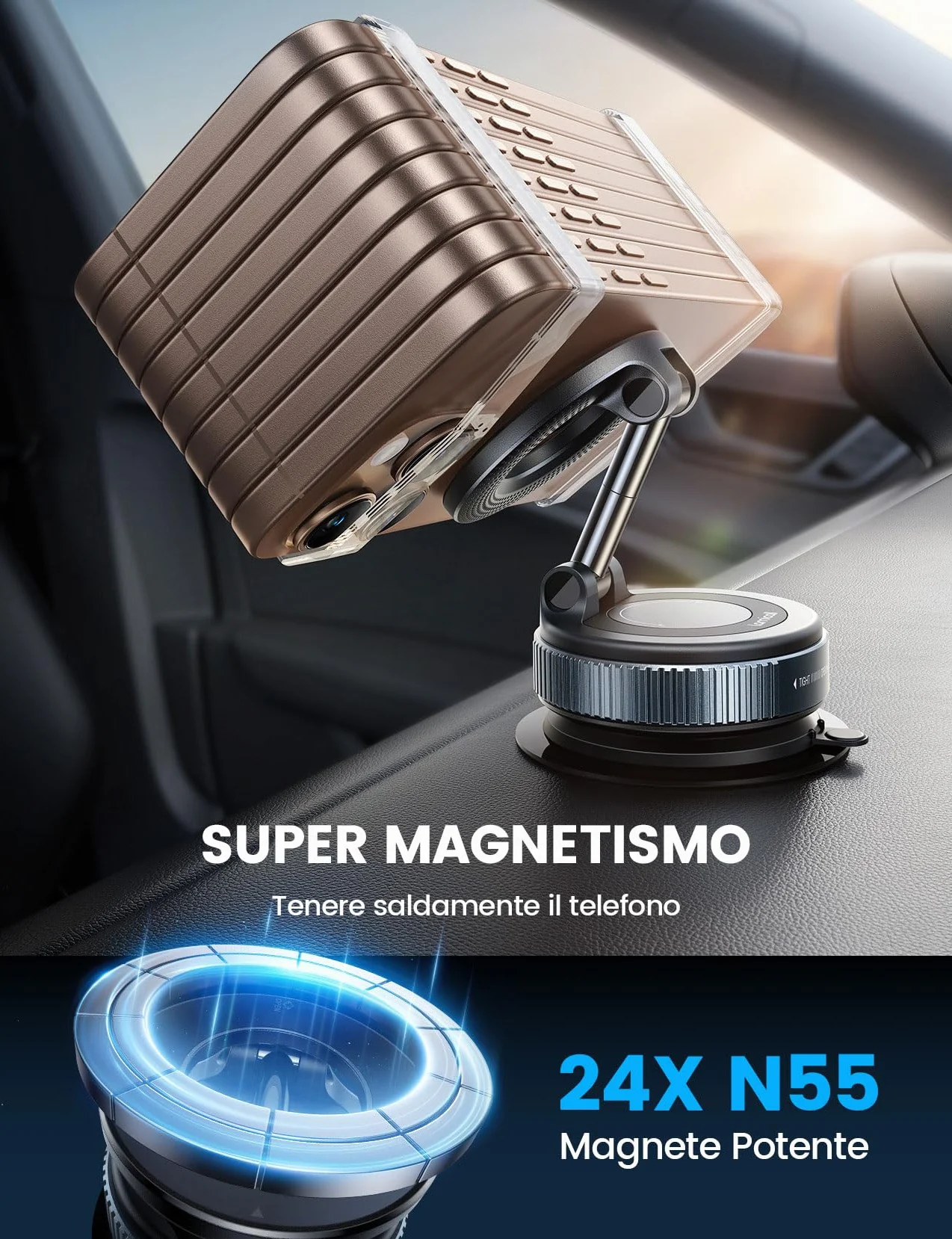 Lamicall Supporto Telefono Auto MagSafe 360° Rotazione Ventosa Sottovuoto Cruscotto Parabrezza Magnetico iPhone 17 16 15 14