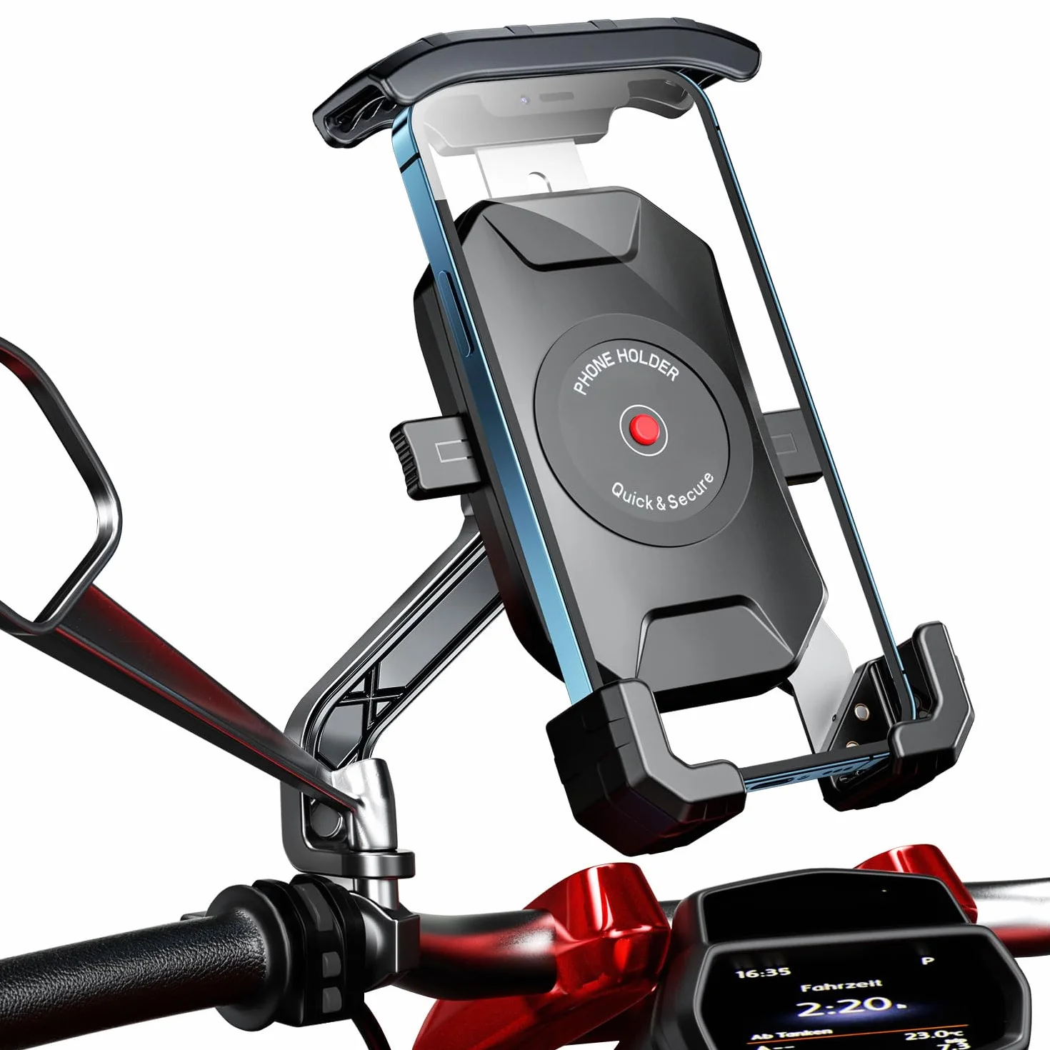 Porta Cellulare Moto, 360 Gradi Rotabile Porta Telefono Moto Antivibrazione Supporto Cellulare Scooter Specchietto Anti-shake Supporto Smartphone Scooter per Telefono da 4.0-7.0 Pollici (Nero)