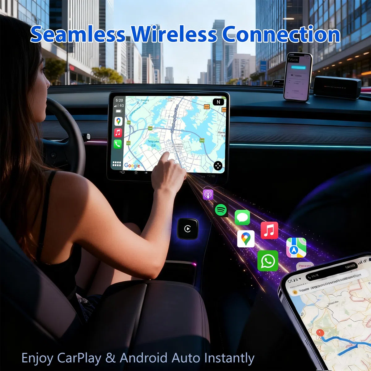 CarPlay & Android - Adattatore per auto wireless 2 in 1 USB-C/USB-A, connessione automatica rapida, convertitore plug & play per veicoli con CarPlay/Android Auto dal 2016 in poi
