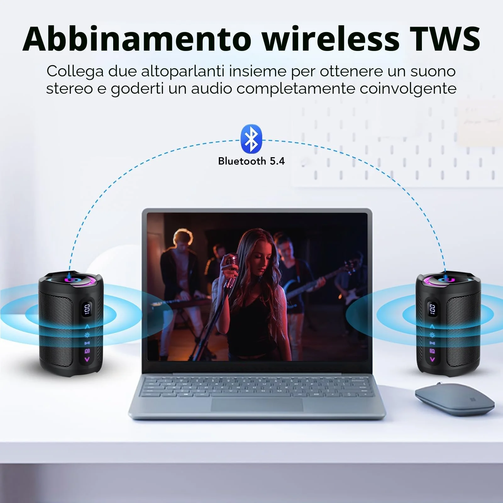 Cassa Bluetooth Portatili senza fili con luce LED, Display Digitale Intelligente+Smart EQ, Altoparlante Bluetooth Bassi Potente, Bluetooth 5.4, Speaker da Esterno per Viaggi, Sport, Feste, Ciclismo