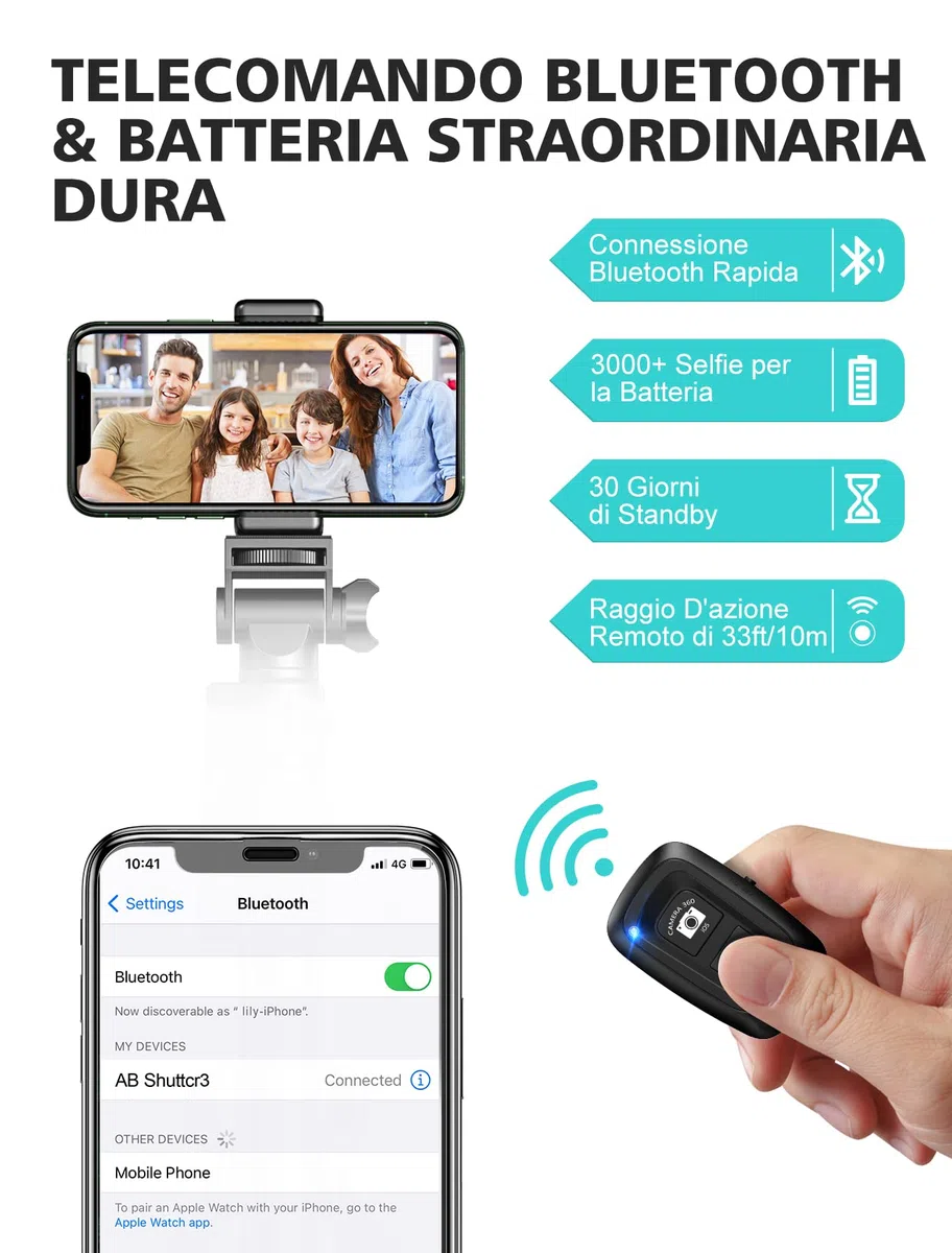 CIRYCASE 142cm/55.9" Treppiede Smartphone, Estensibile All-In-1 Bastone Selfie con Telecomando Bluetooth, Monopiede Fotocamera Compatibile con iPhone/Samsung, Perfetto per Registrazioni Video e Selfie