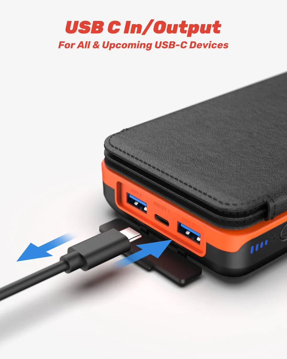 Caricabatterie Solare Power Bank - 27000mAh Solar 22,5W per Cellulare, Portatile a Ricarica Rapida con 4 Pannelli Solari e Torcia Elettrica, USB, per Telefoni Tablet Campeggio