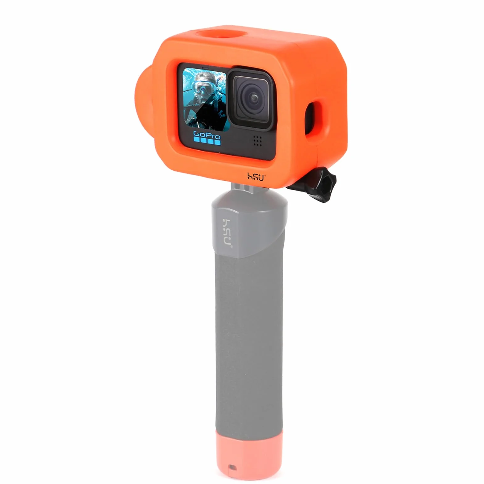 HSU Custodia Galleggiante per GoPro Hero 12/11/10/9, Accessorio per Custodia Galleggiante per Sport Acquatici Surf Nuoto Immersioni (Arancione)