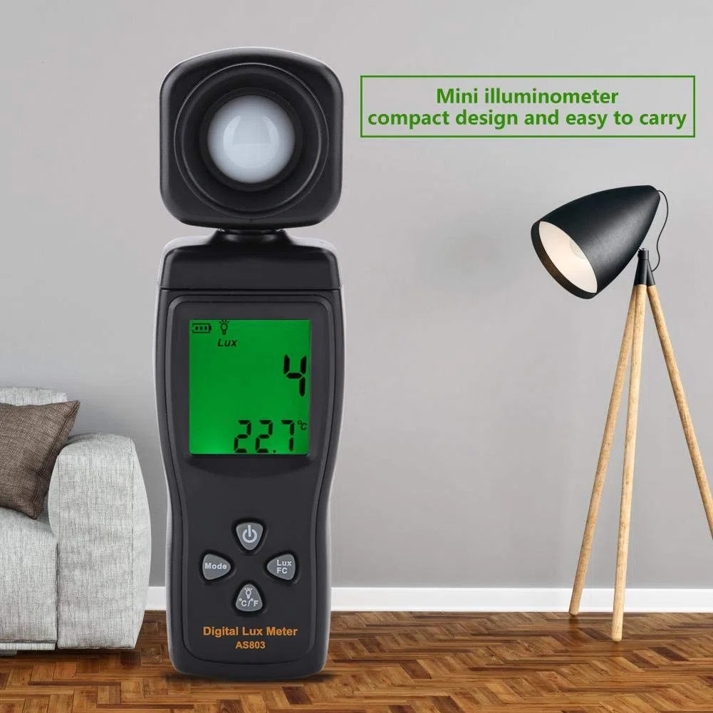 Fyearfly Luxmetro Digitale, 1-200.000 Lux As803 Tester di Illuminazione Misuratore di Luminosità Ad Altissima Portata, Esposimetro in Tempo Reale, Si Adatta alla Luce Naturale E Ai Fari delle Auto