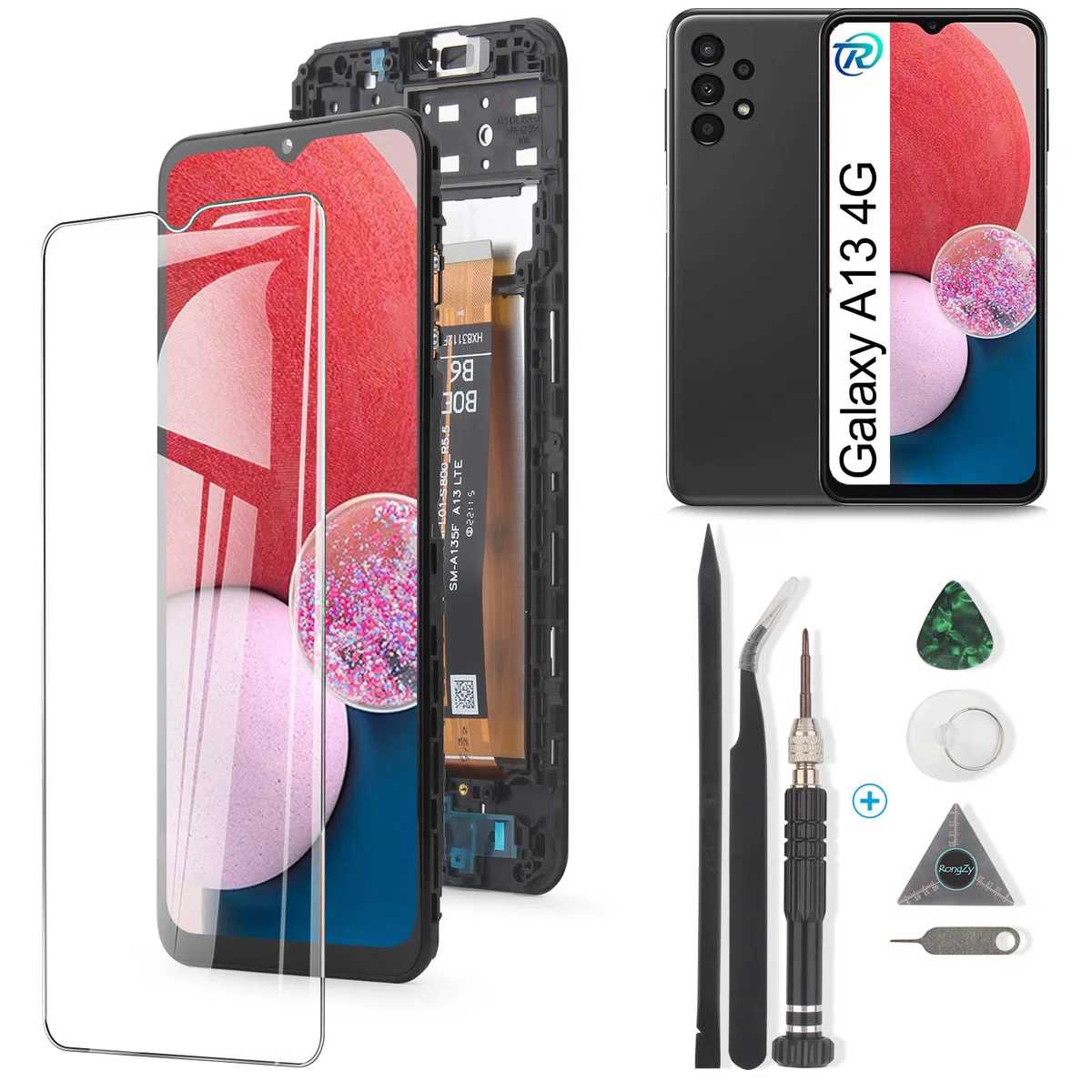 RongZy LCD Schermo per 6.6" Samsung Galaxy A13 4G A135F A137F Display Digitizer Assembly Vetro di Ricambio Touch Screen con Strumenti(Nero con Cornice)