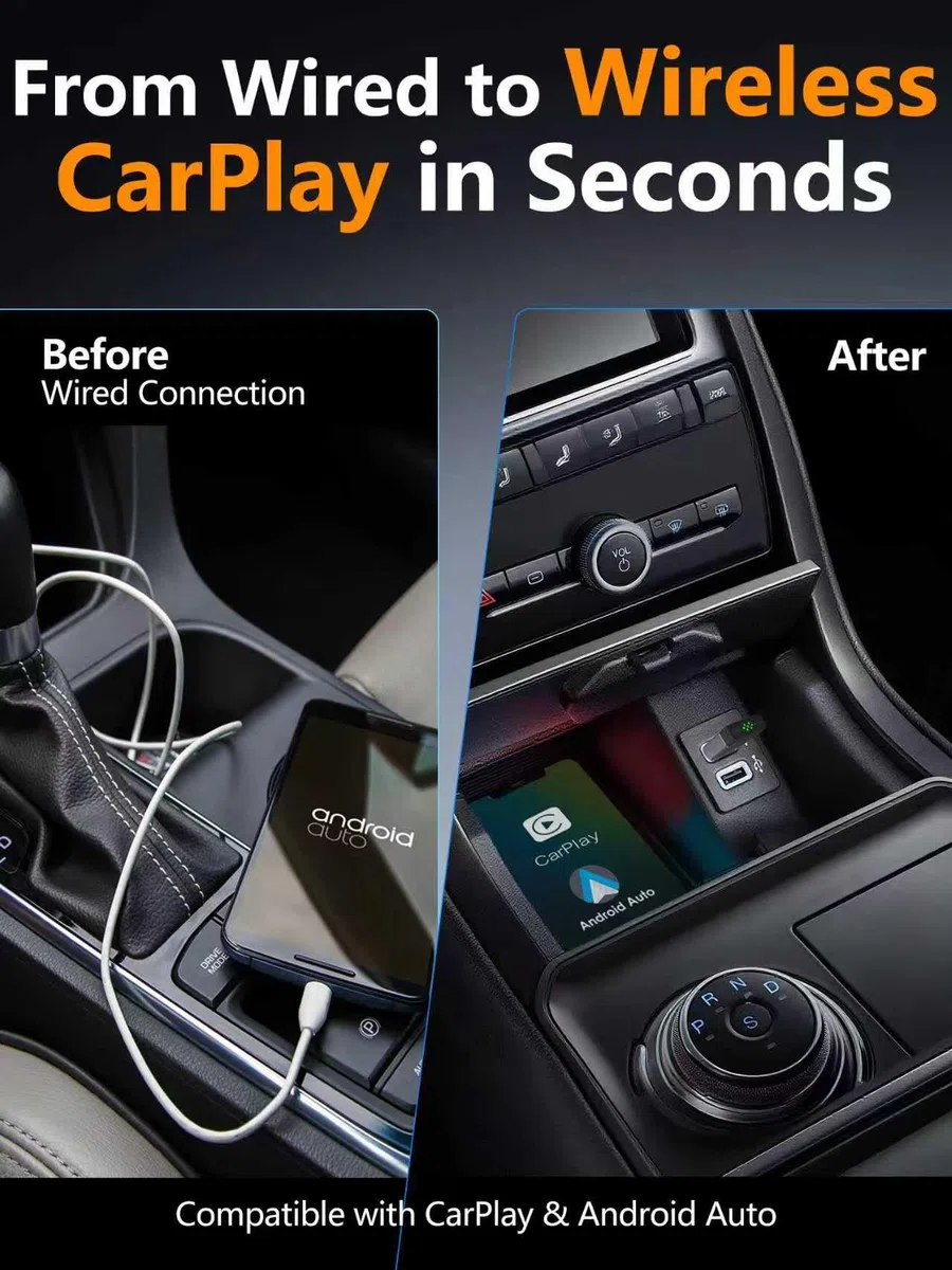 Mini Adattatore CarPlay Wireless Aggiorna da cablato a wireless, Connessione Automatica Veloce, Plug & Play,iOS 10+, Android 10+, Auto dal 2016 in poi(25 pezzi)