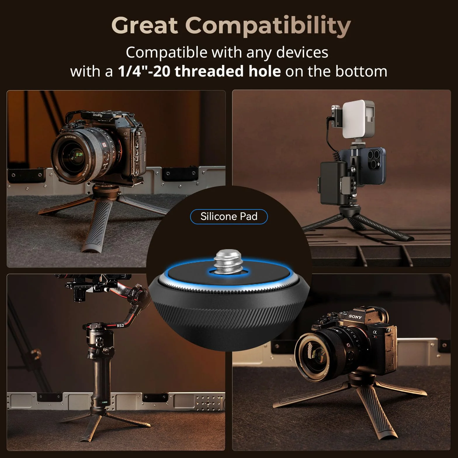 SMALLRIG Mini Treppiede a Sgancio Rapido, Compatibile Universalmente con Supporto a Vite da 1/4"-20 per Stabilizzatori, Fotocamera, Gabbia - 4117