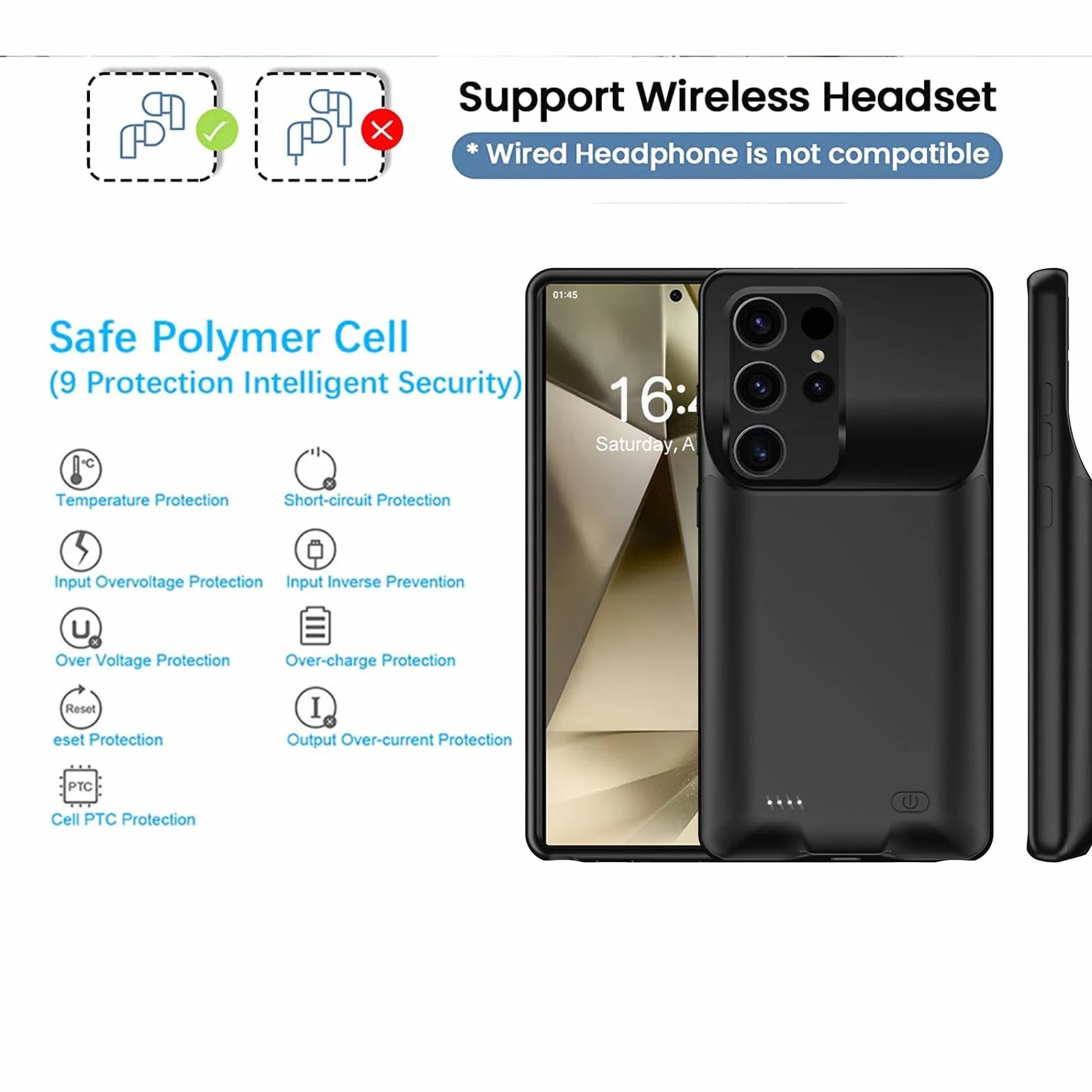 10000 mAh Cover Batteria per Samsung Galaxy S24 Ultra Custodia di Ricarica Ricaricabile, Custodia di Batteria Portatile per Samsung Galaxy S24 Ultra 5G Nero Cover di Alimentazione