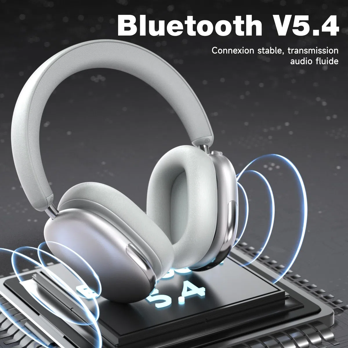 Cuffie Bluetooth con cancellazione attiva del rumore sopra l'orecchio, senza fili, con microfono ad alta risoluzione, audio ad alta risoluzione, leggere, comode per PC, laptop, lavoro, palestra