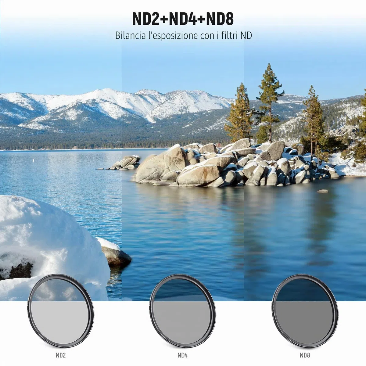 Neewer - Filtri fotografici, per obiettivo da 55 mm, professionali UV/CPL/FLD e filtro a densità neutra ND (ND2/ND4/ND8), per Sony A37 A55 A57 A65 A77 A100