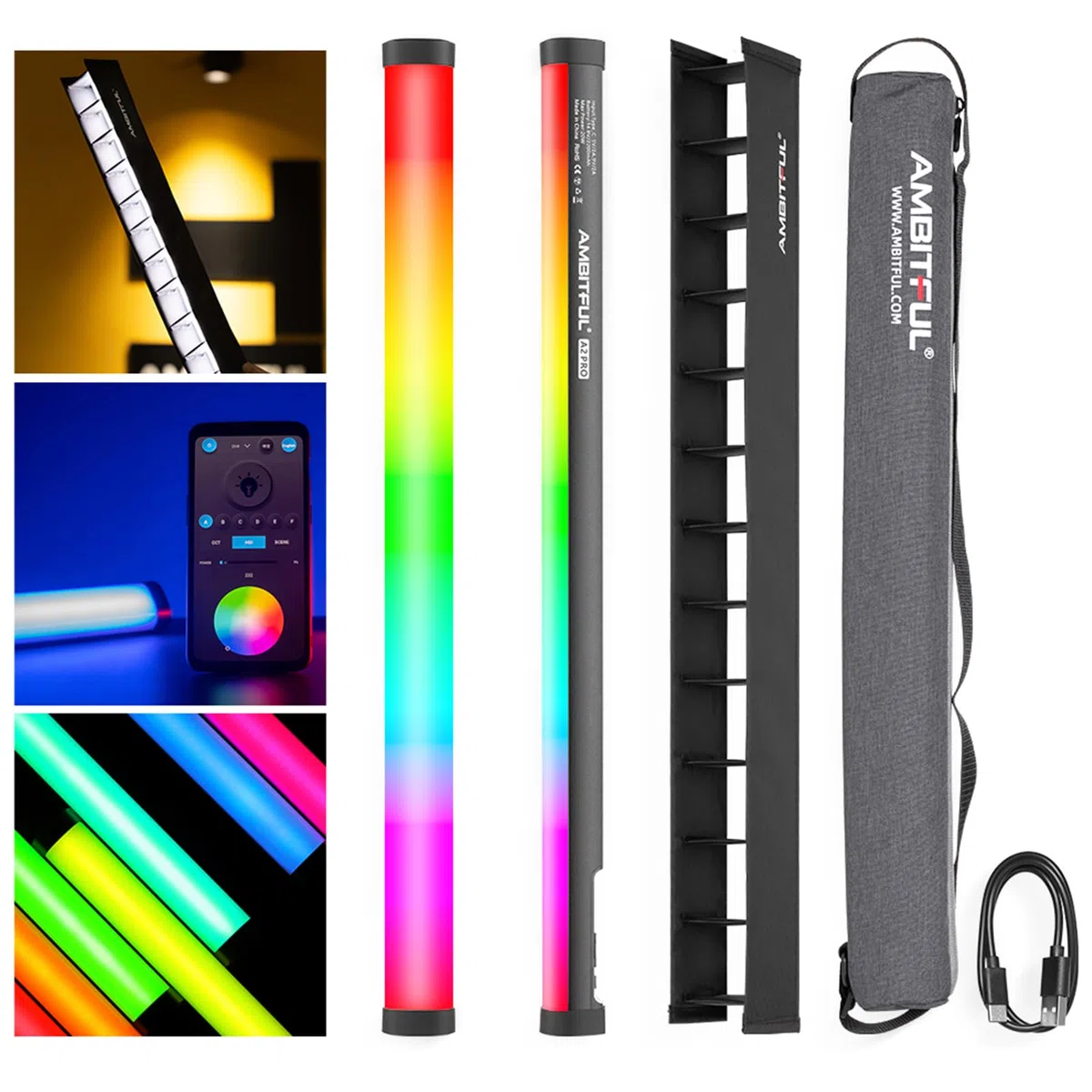 AMBITFUL A2PRO A2 PRO - Luce tubolare RGB, CRI 95 TLCI 97, colore preciso, 2500 K-8500 K, regolabile in modalità RGB CCT HSI, effetto luce 26 Fx, supporto APP Control (A2PRO)