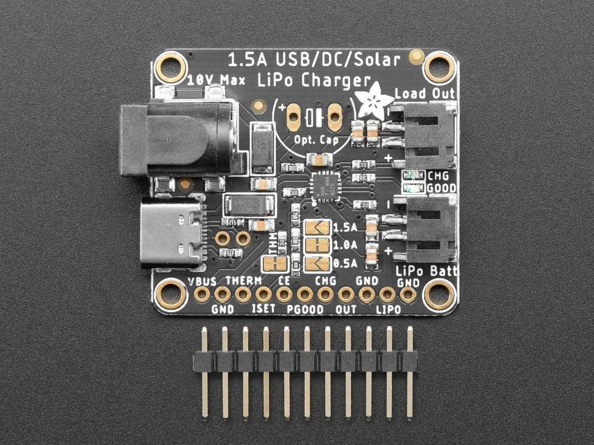 Adafruit Caricabatterie Universale USB/DC/Solare per Litio Ion/Polimero, 1000mA, 5V, per Batterie