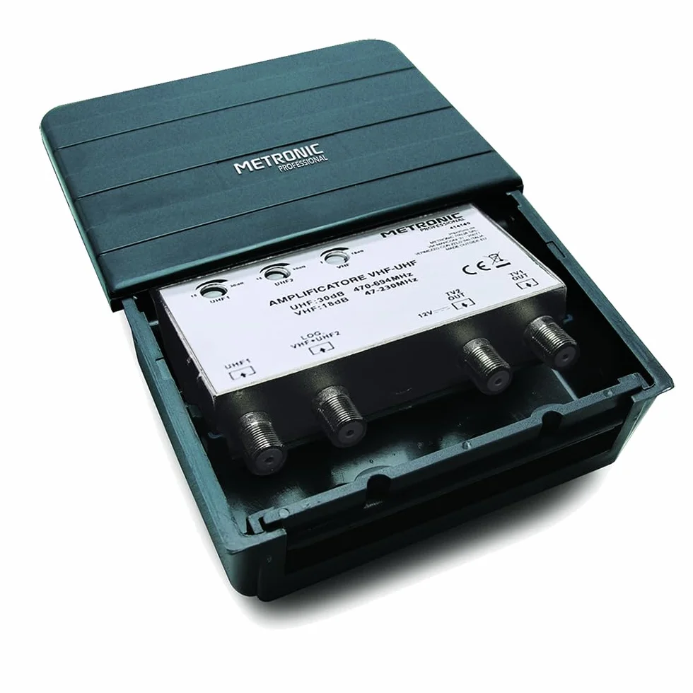 Metronic 414140 Amplificatore/Accoppiatore TV 2 Ingressi, Nero