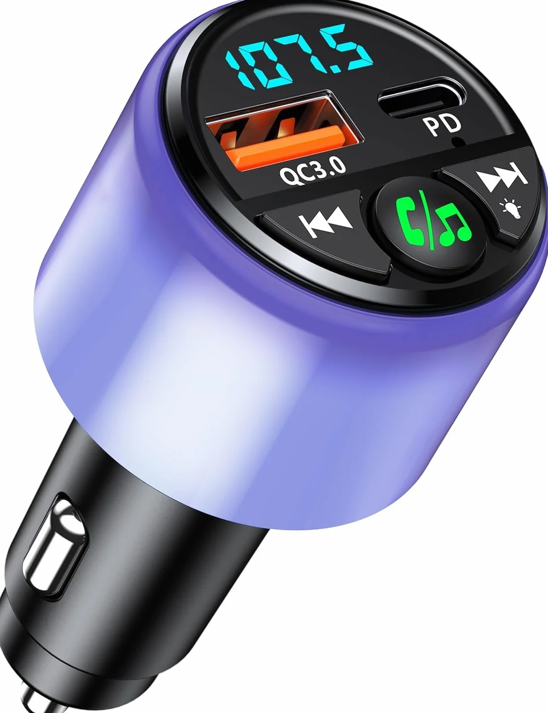 Mohard Trasmettitore FM Bluetooth 5.3 per Auto, PD 30W & QC3.0 18W Ricarica Veloce Bluetooth Vivavoce Auto con Musica/Hi-Fi/Luce, Caricabatterie per GPS Dispositivo Macchina Accendisigari Adattatore