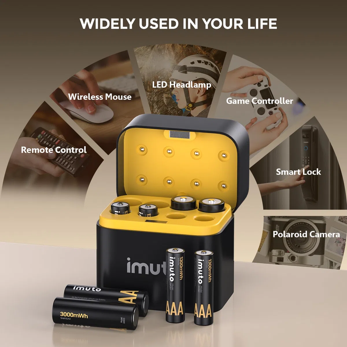 imuto 1.5V Batterie AAA ricaricabili 1300mWh 4pezzi, Pile Ricaricabili AA Litio 3000mWh 4pezzi,1600 Cicli con display a LED nero ricarica rapida