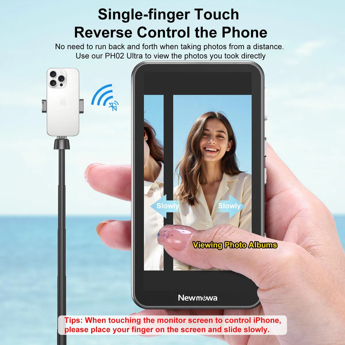 Newmowa Magnetico Telefono Selfie Vlog Touchscreen Monitor,con Zoom,Registrazione Wireless 1080p,Fotocamera Posteriore per Vlog TikTok,Compatibile iPhone(Registrazione 4K30fps Solo per iPhone 15/16/17