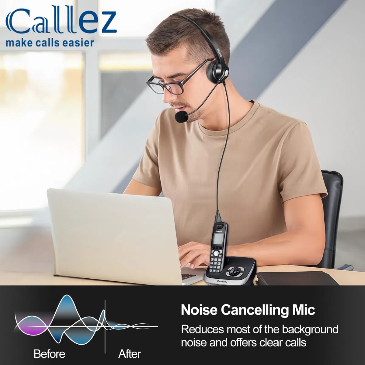 Callez Cuffie 2,5 mm Mono con Microfono a Cancellazione del Rumore, Controllo del Volume, Auricolare Call Center per Panasonic Siemens Gigaset C430 C530 Cisco Telefono Fisso Cordless DECT