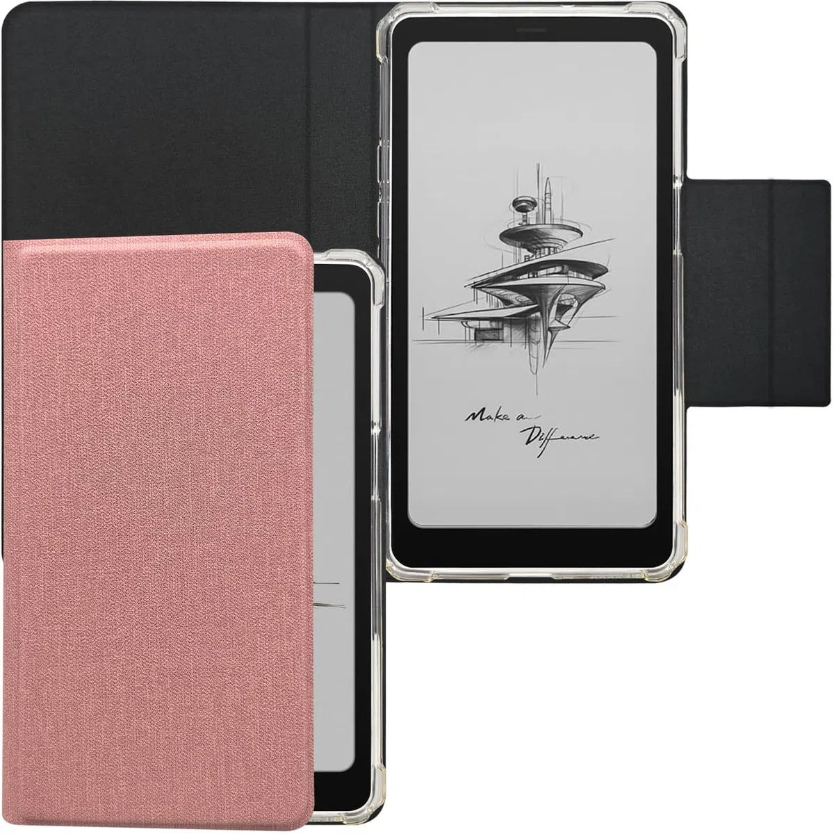 Custodia a libro magnetica rimovibile 2 in 1 per Onyx Boox Palma2 (2024) Cover trasparente in TPU con funzione sleep/wake automatica, chiusura magnetica fibbia (panno rosa rosa)