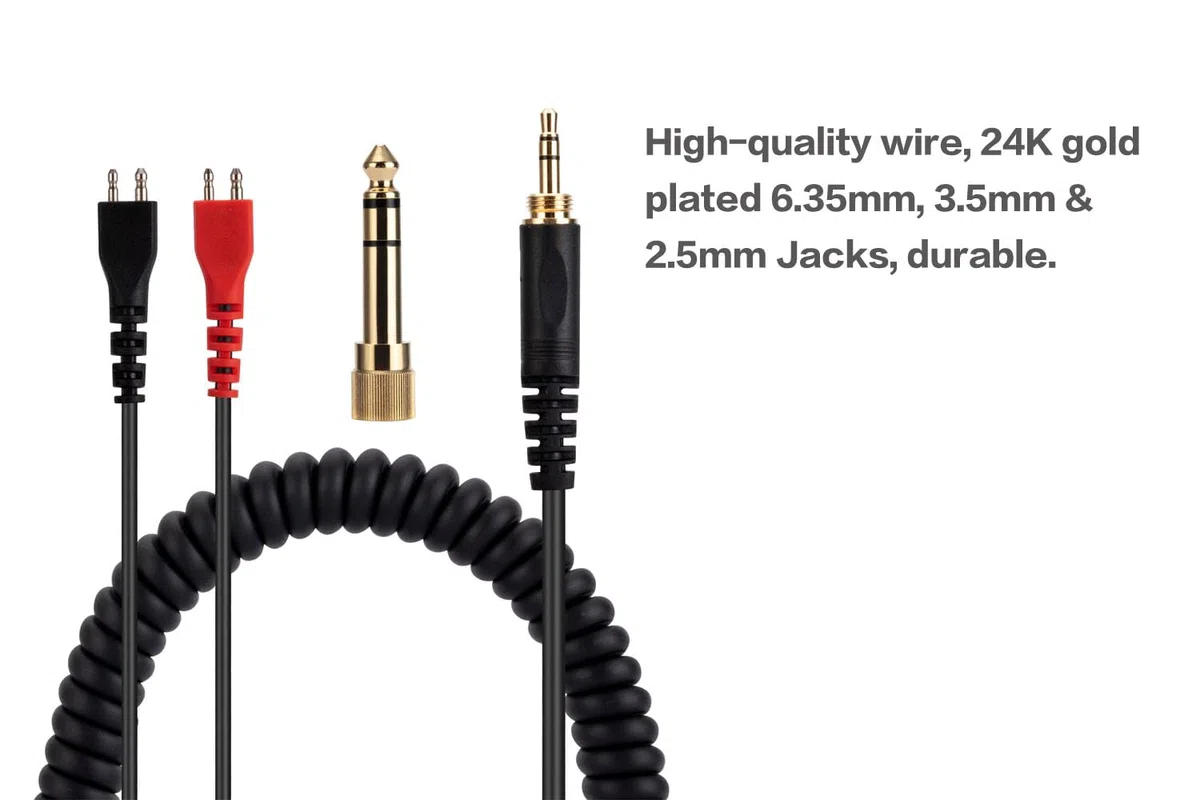 Alphatec HD25 25sp 560 540 480 430 414 250 Cavo audio di ricambio compatibile con cuffie Sennheiser da 3,5 mm (6,35 mm) a jack stereo da 2,5 mm, cavo a spirale, 1,5 m, nero