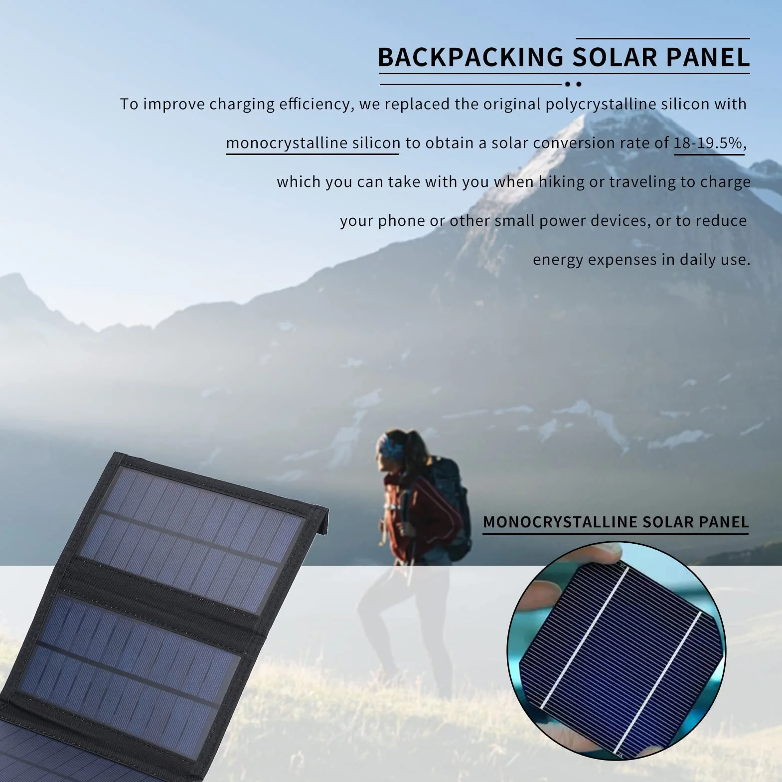 Gugxiom Pannello Solare Portatile da 20 W, Caricatore per Pannello Solare USB Pieghevole, Impermeabile IP65, Uscita USB5V, Pannelli Solari Aperti 480x185mm per Telefono, Laptop, Tablet, ECC.(Nero)