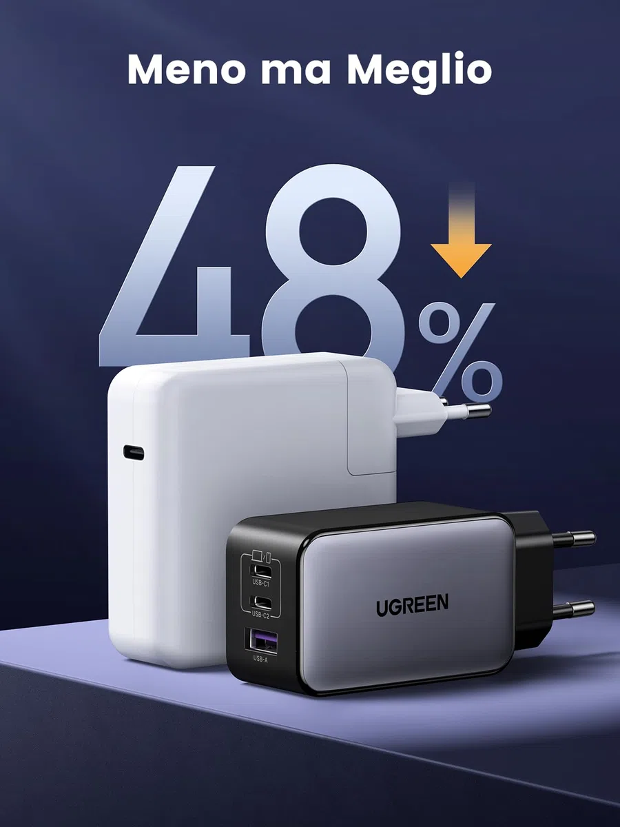 UGREEN Nexode 65W Caricatore USB C Ricarica Rapida di 3 Porte Alimentatore Compatibile con iPhone 17 Pro Max Air 16 15 14 13 Galaxy S26 25 24 Pixel 10 Pro iPad MacBook M5 M4 Steam Deck (Nero)