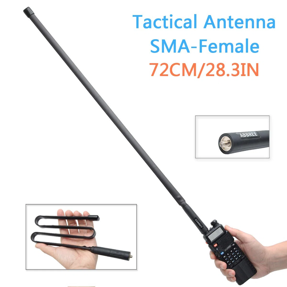 Antenna tattica ABBREE SMA femmina Dual Band 144/430 MHz pieghevole CS per radio bidirezionale Baofeng UV-5R UV-82 BF-F8HP BF-888S, lunghezza 72 cm