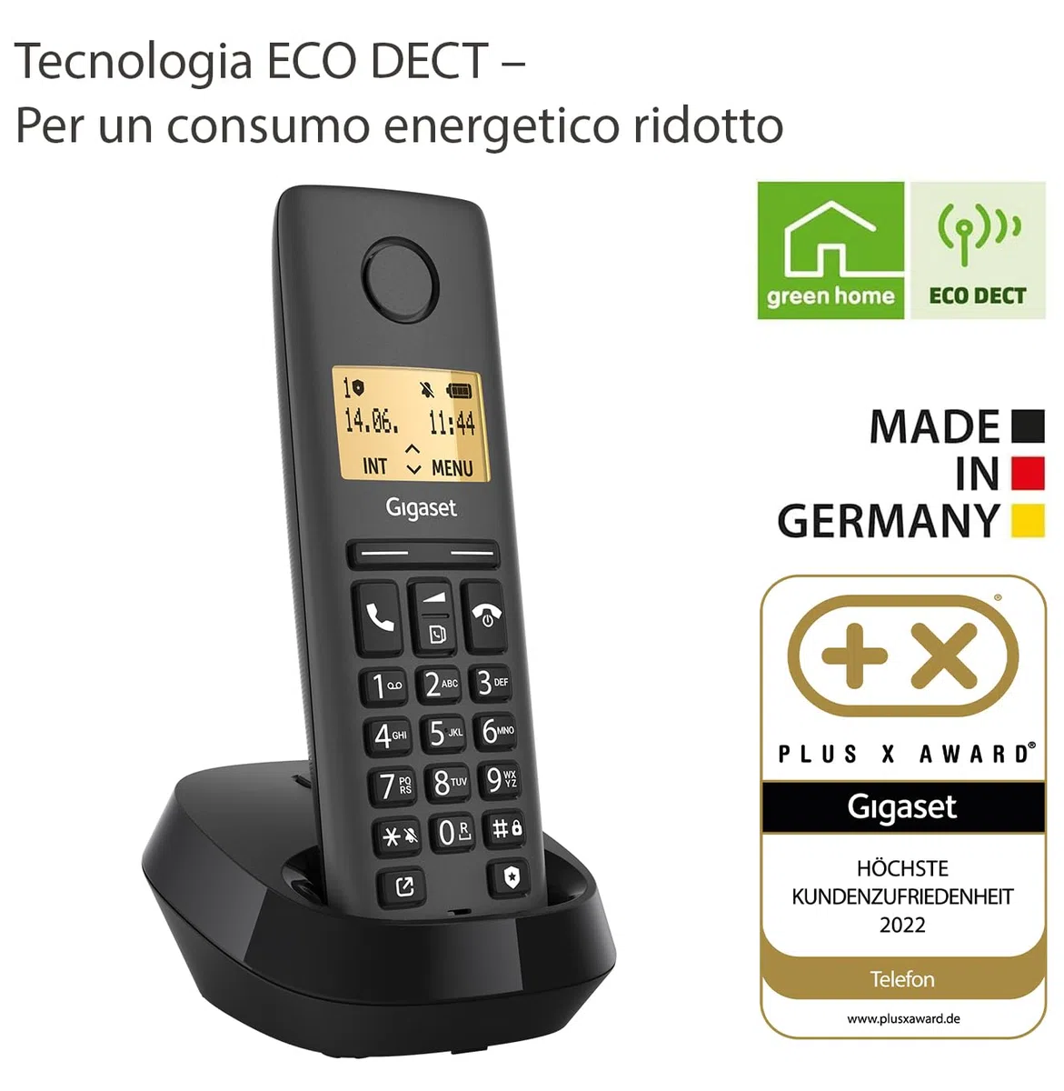 Gigaset PURE 120 - Telefono cordless - Protezione dalle chiamate indesiderate, Nero Antracite [Compatibile in IT, DE, FR, NL, BE, CHE, AUT]