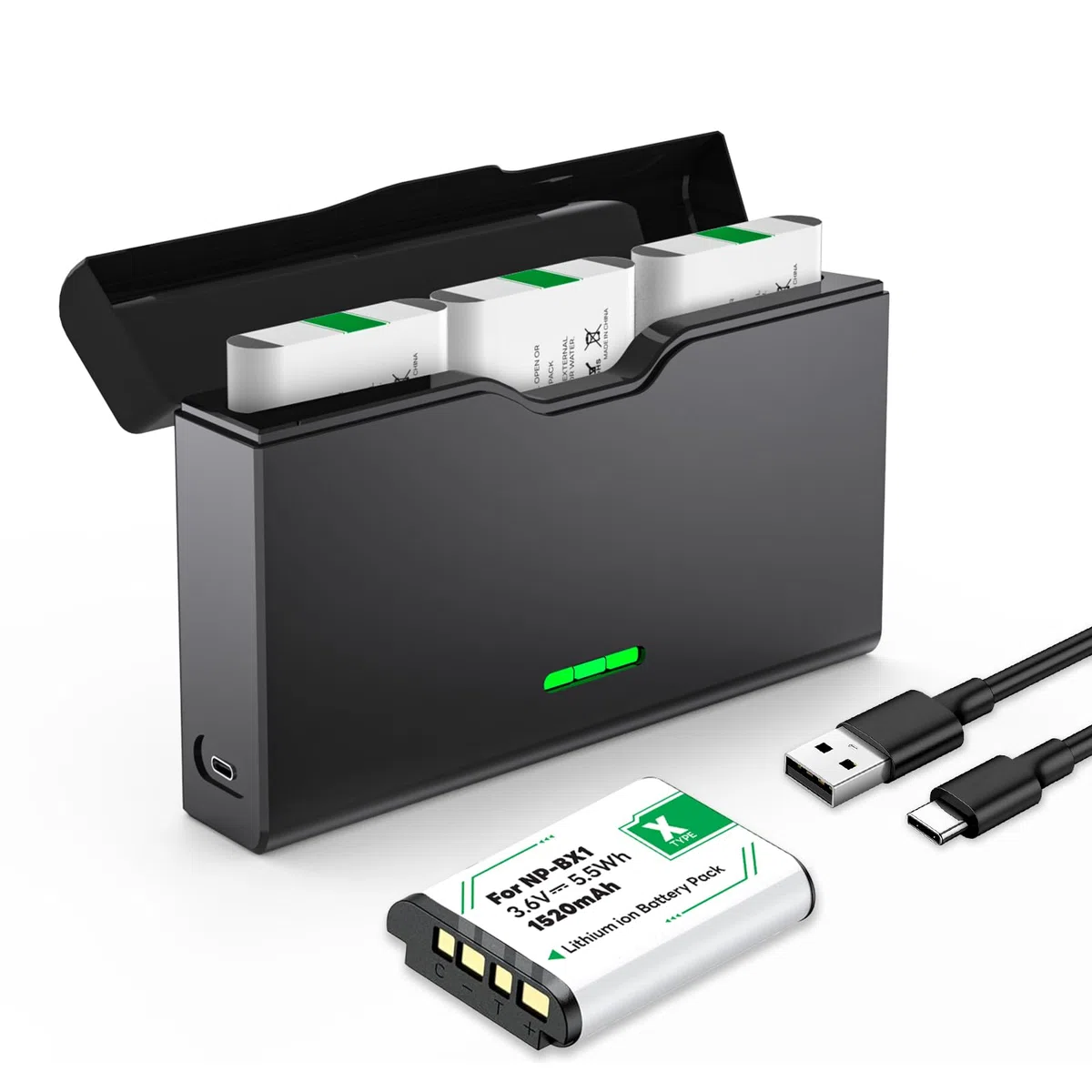 Confezione da 3 batterie 1520 mAh NP-BX1 + caricatore LCD Dual USB per Sony NP-BX1 batteria di ricambio DSC-RX100 RX100 II DSC-WX500 HX300 WX300 HX400V WX350 HDR AS300 AS30V AS100v AS20V MAS15 M4 5 M6