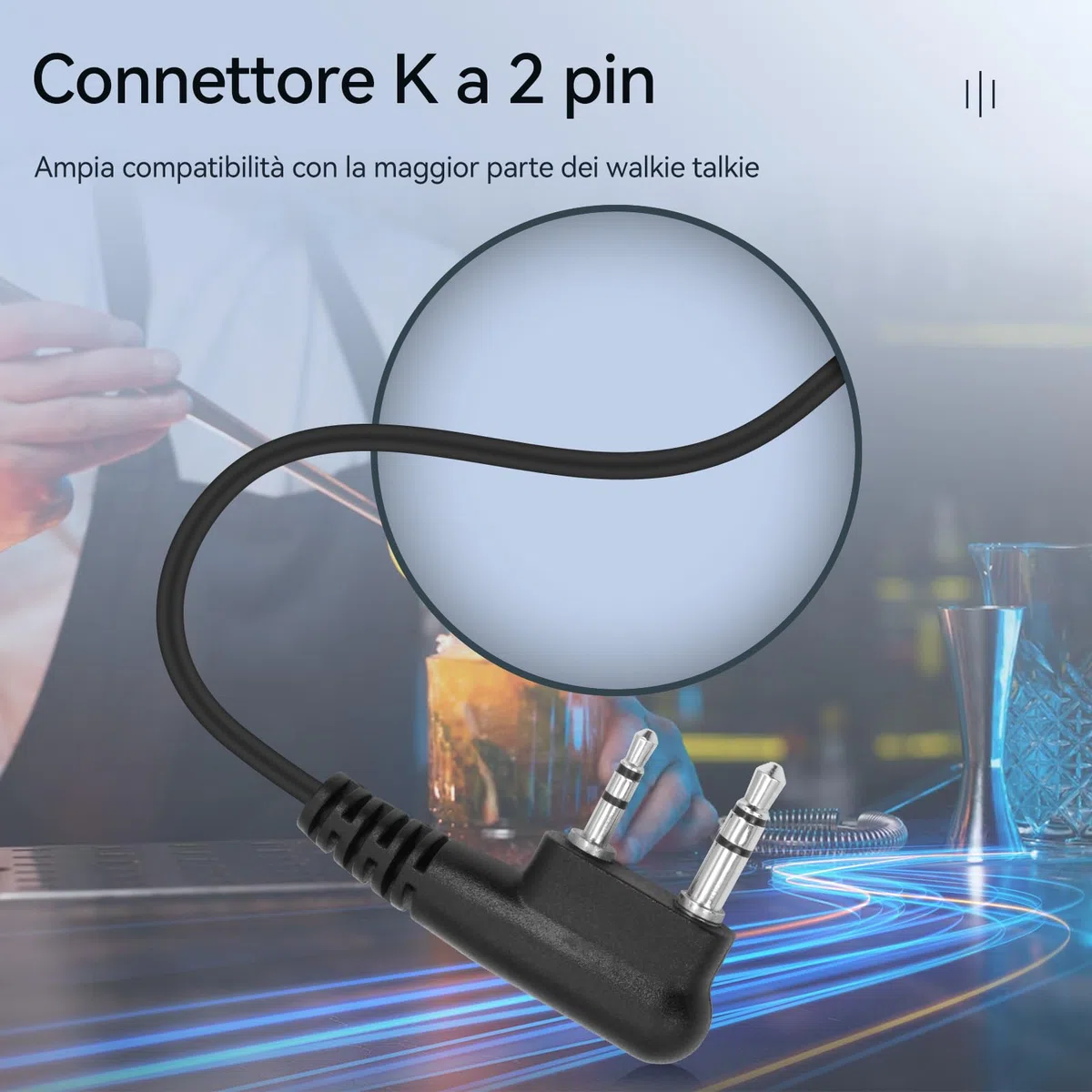 Retevis Cancellazione Attiva Del Rumore Walkie Talkie Auricolare, 2 Pin Cuffie Radio con PTT, Auricolari Walkie Talkie Compatibile con Kenwood Radio Bidirezionale RT24 RT668 RT27 RT622 (1pcs)